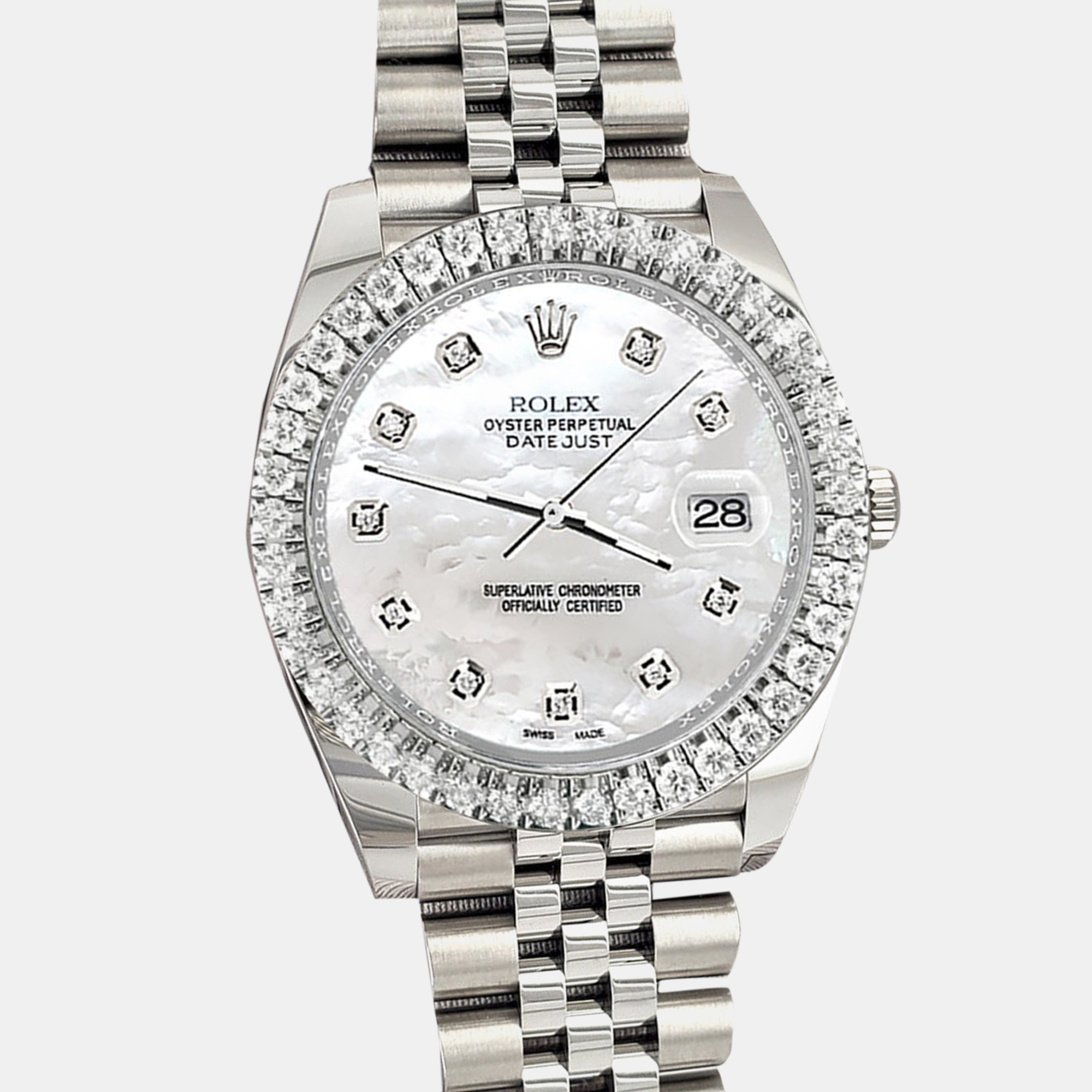 

Rolex datejust 41 3.17ct bezel white mop dial jubilee 126300 Wristwatch