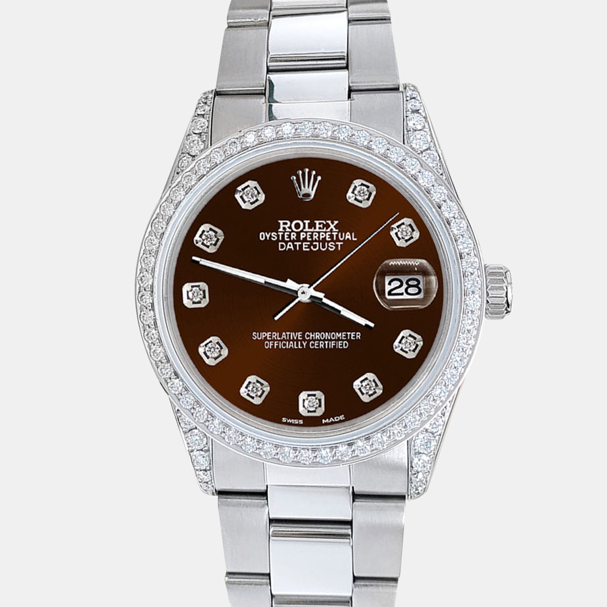 

Rolex datejust  1.95ct diamond bezel lugs chocolate diamond dial steel oyster Wristwatch, Brown