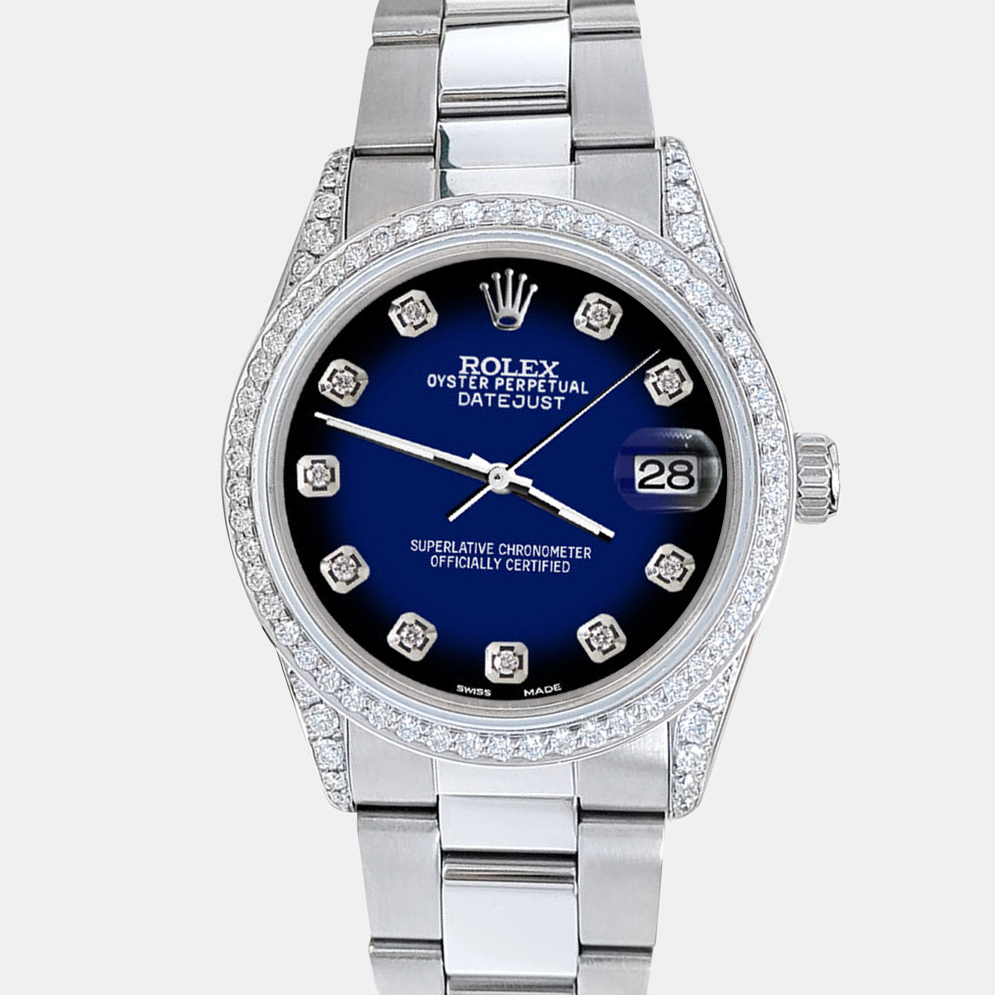 

Rolex datejust  1.95ct diamond bezel lugs blue vignette diamond dial steel oyster Wristwatch