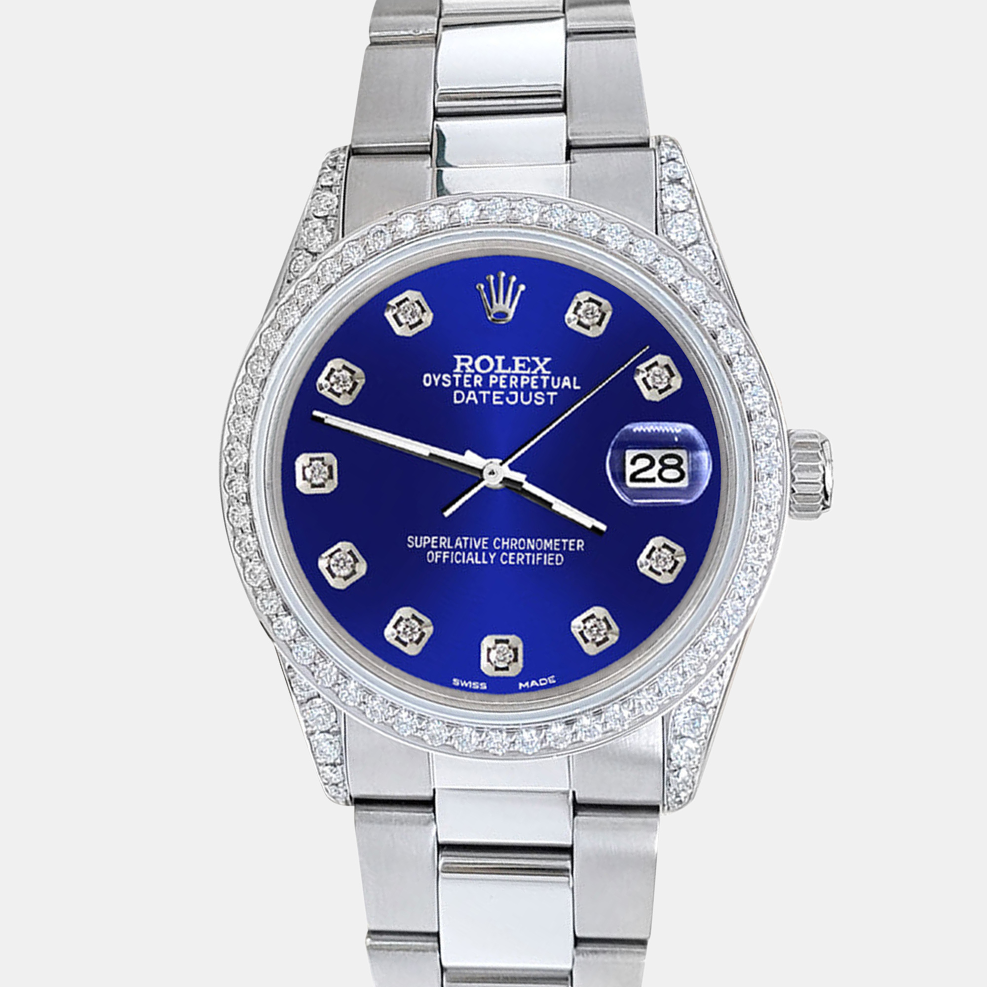 

Rolex datejust  1.95ct diamond bezel lugs navy blue diamond dial steel oyster Wristwatch