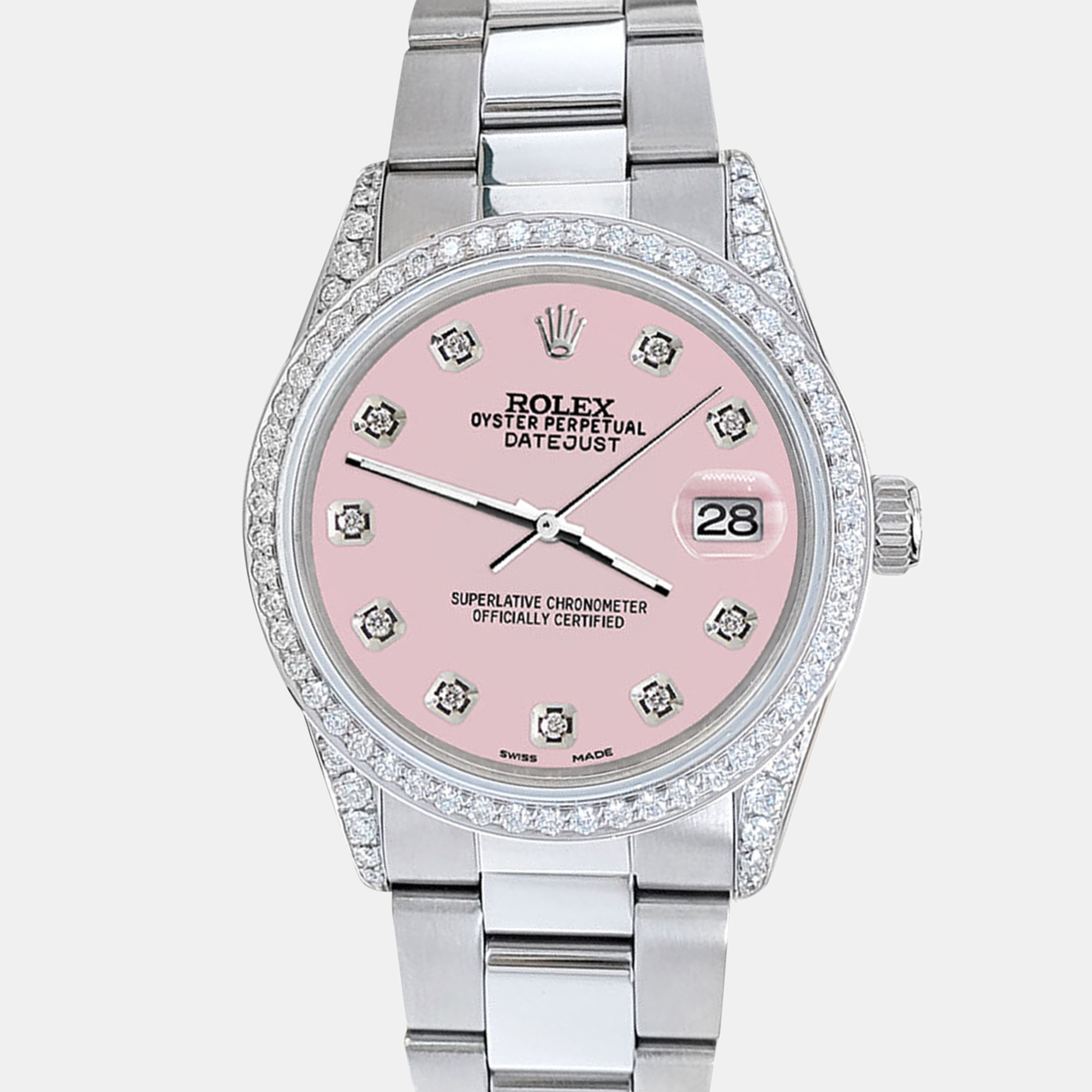 

Rolex datejust  1.95ct diamond bezel lugs ice pink diamond dial steel oyster Wristwatch