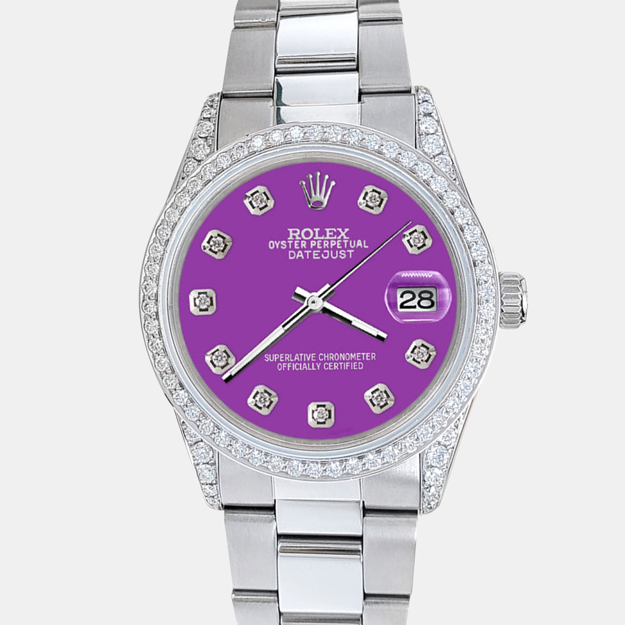 

Rolex datejust  1.95ct diamond bezel lugs sangria diamond dial steel oyster Wristwatch, Purple