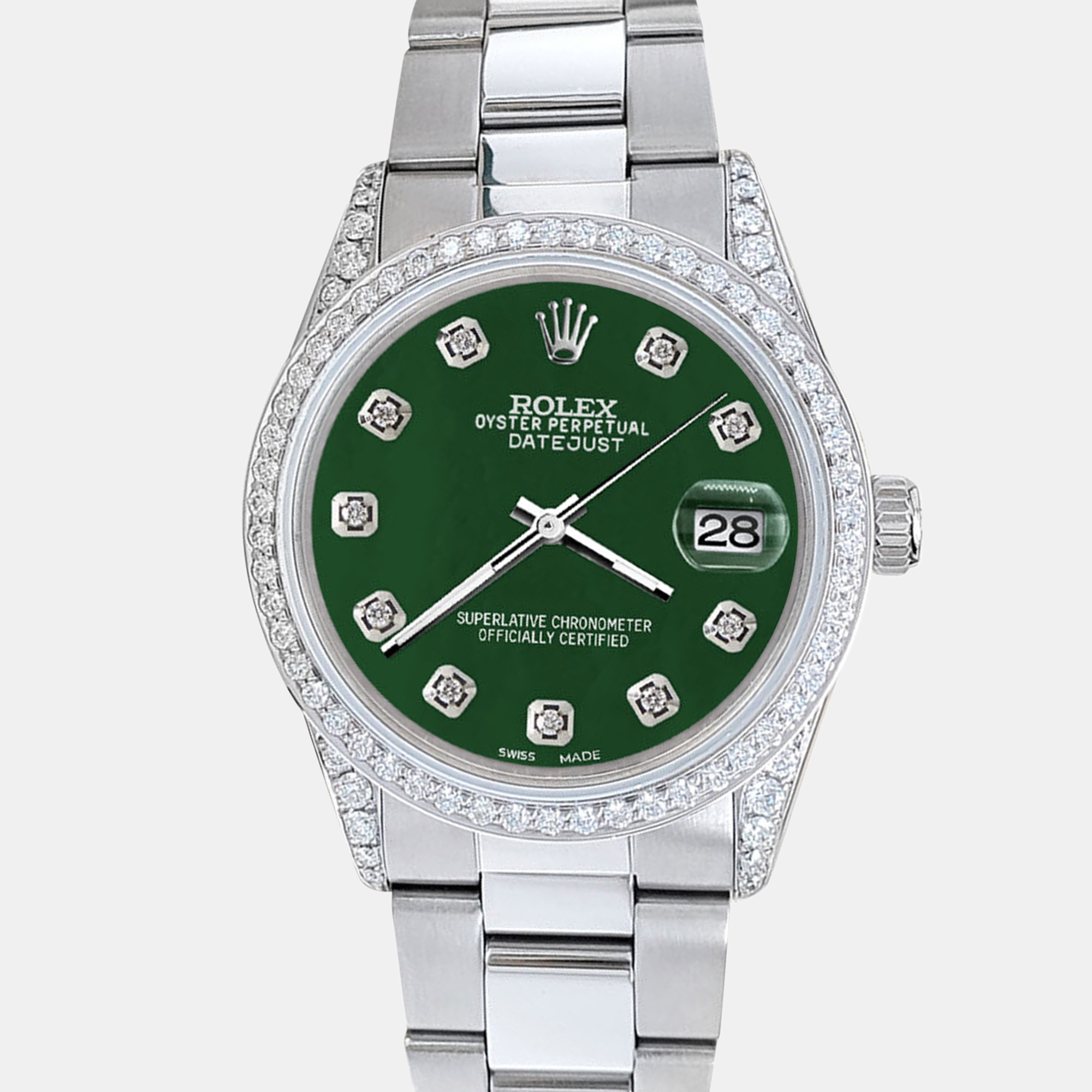 

Rolex datejust  1.95ct diamond bezel lugs forest green mop diamond dial steel oyster Wristwatch