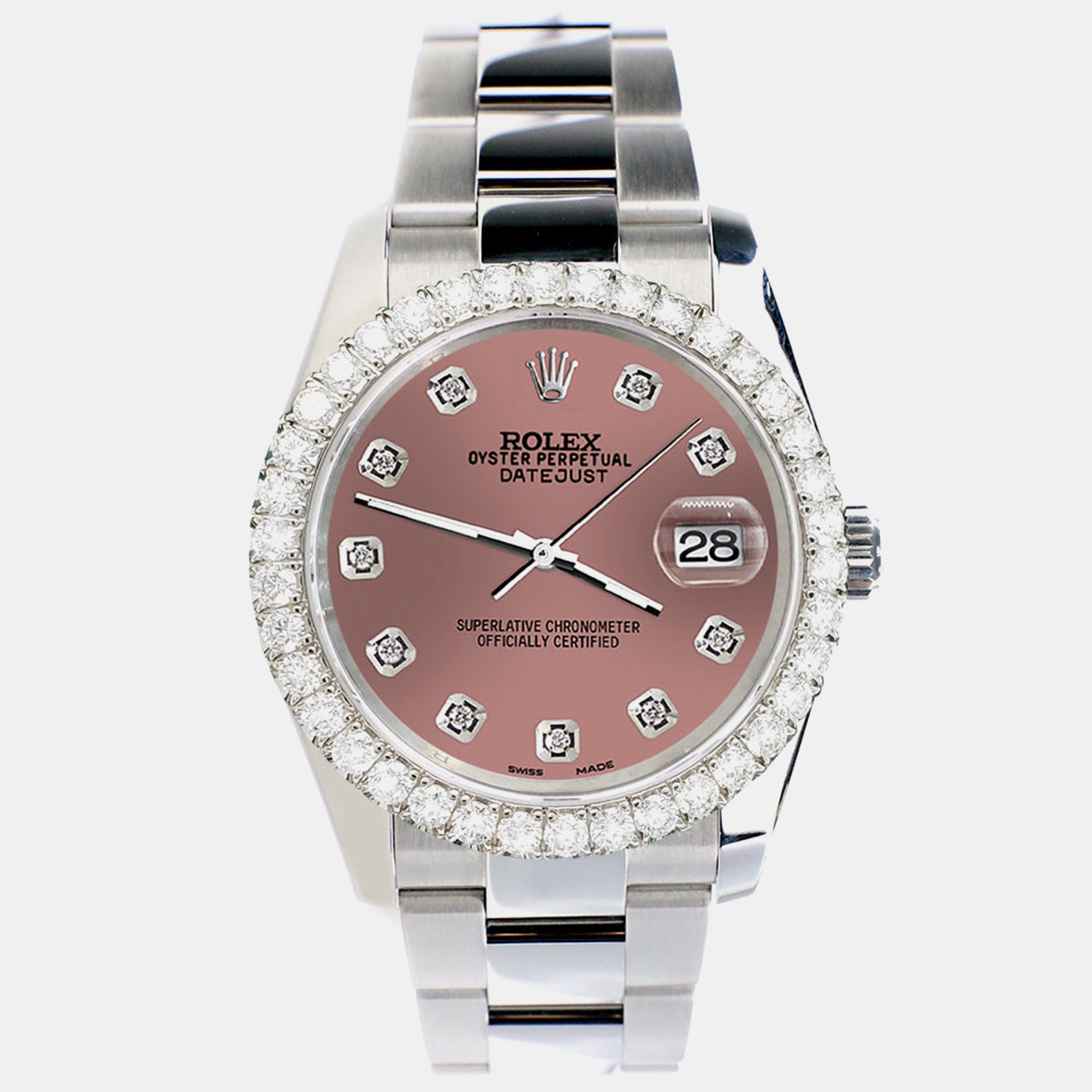 

Rolex datejust 116200  2.7ct diamond bezel salmon diamond dial steel oyster Wristwatch, Pink