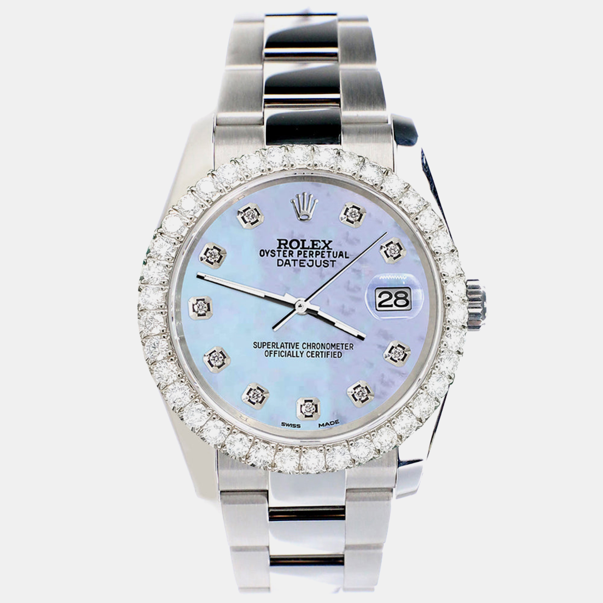 

Rolex Custom Purple 2.7ct Diamonds Stainless Steel Datejust 116200 Automatic Men's Wristwatch, Blue