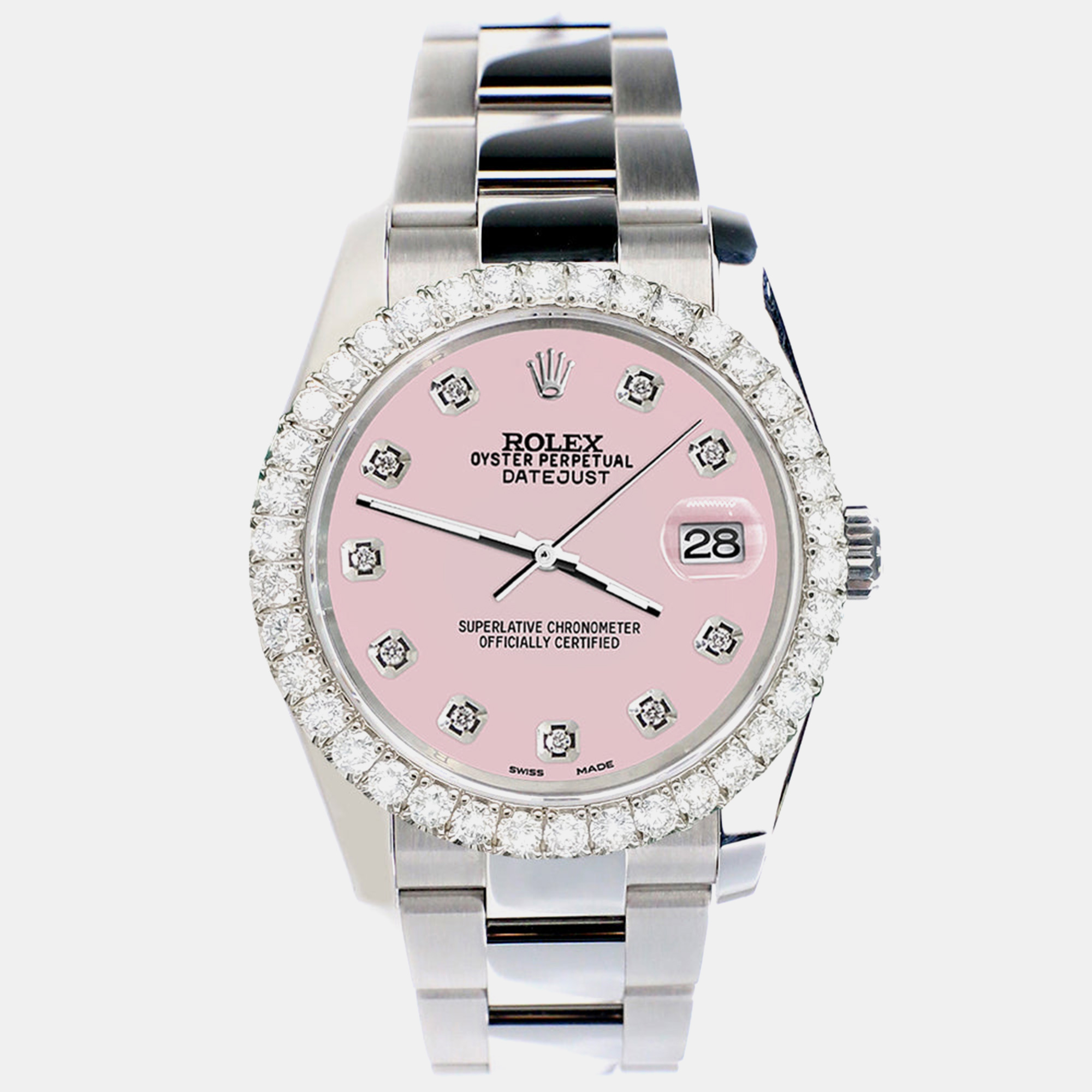 

Rolex Custom Ice Pink 2.7ct Diamonds Stainless Steel Datejust 116200 Automatic Men's Wristwatch