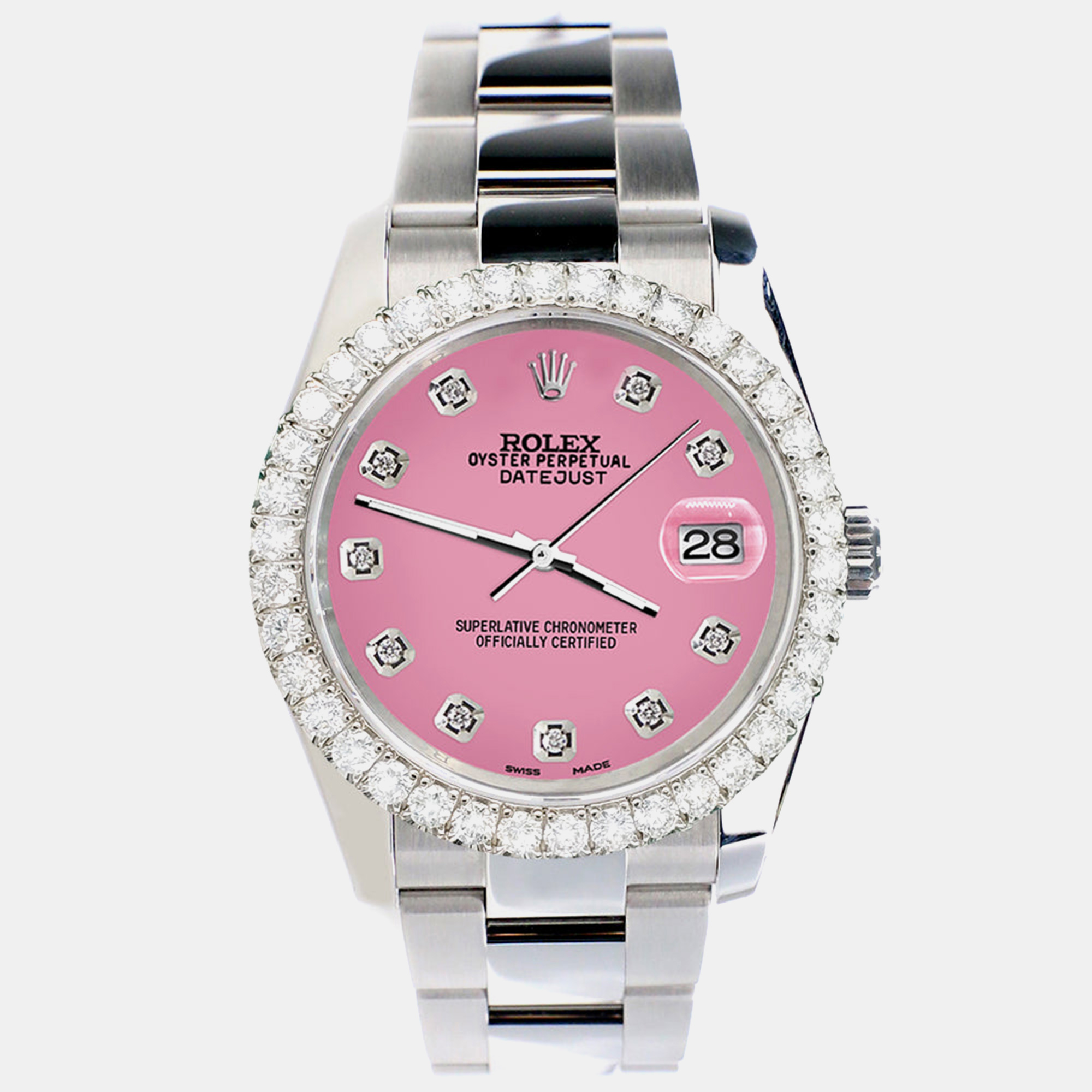 

Rolex Custom Hot Pink 2.7ct Diamonds Stainless Steel Datejust 116200 Automatic Men's Wristwatch