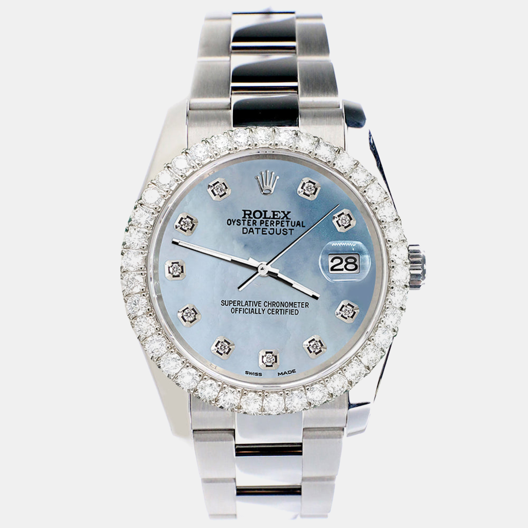 

Rolex Custom Sky Blue 2.7ct Diamonds Stainless Steel Datejust 116200 Automatic Men's Wristwatch