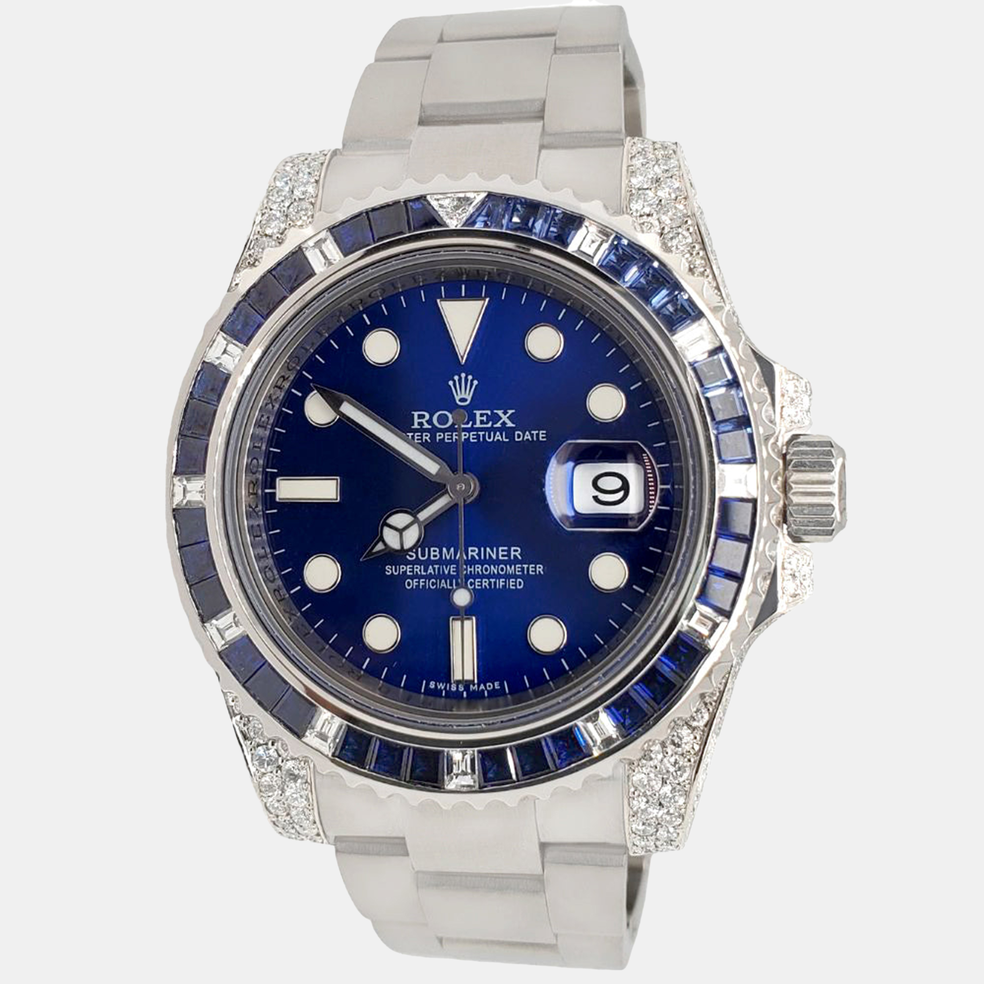 

Rolex submariner  sapphire diamond bezel diamond case blue dial Wristwatch