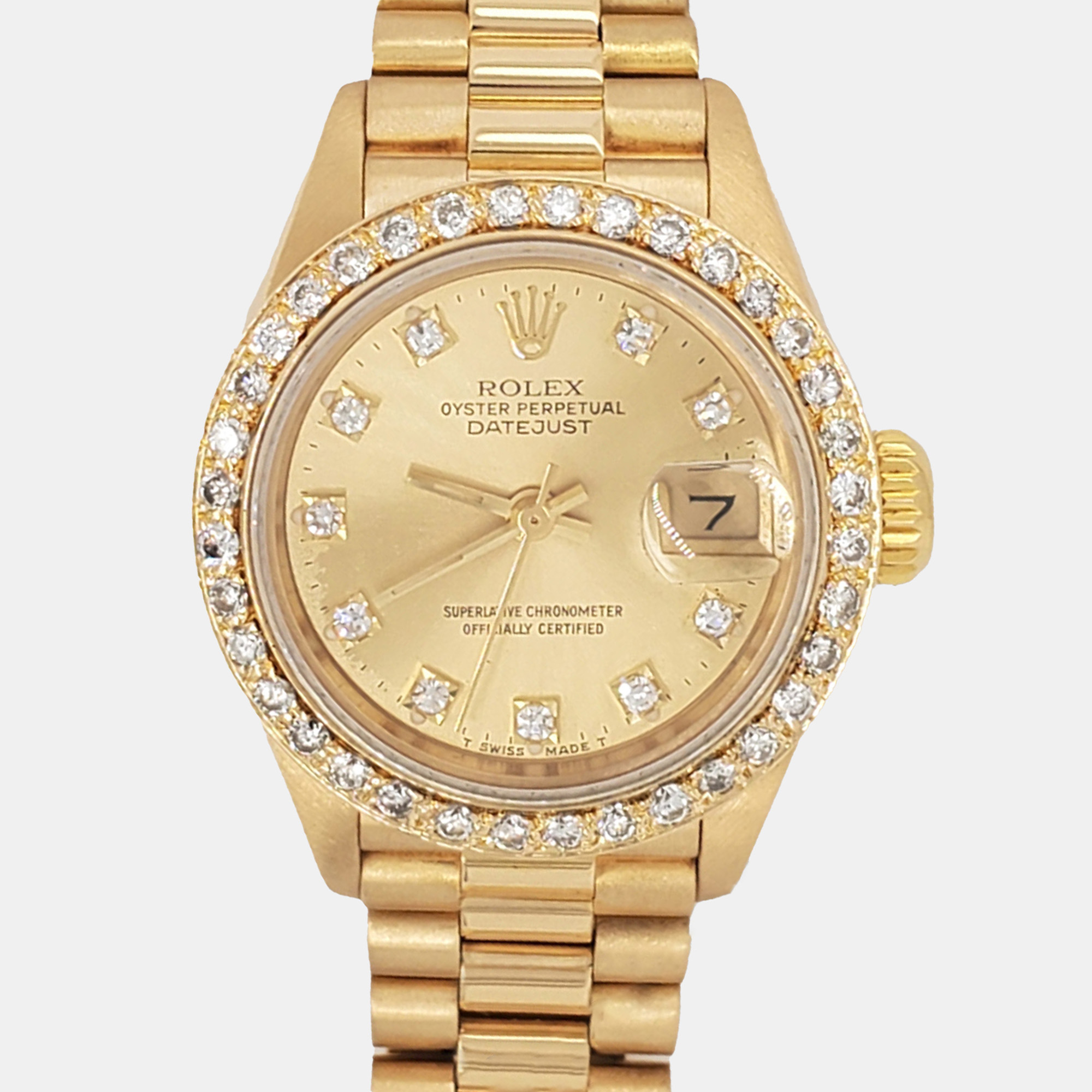 

Rolex president datejust 69138  champagne diamond dial yellow gold Wristwatch