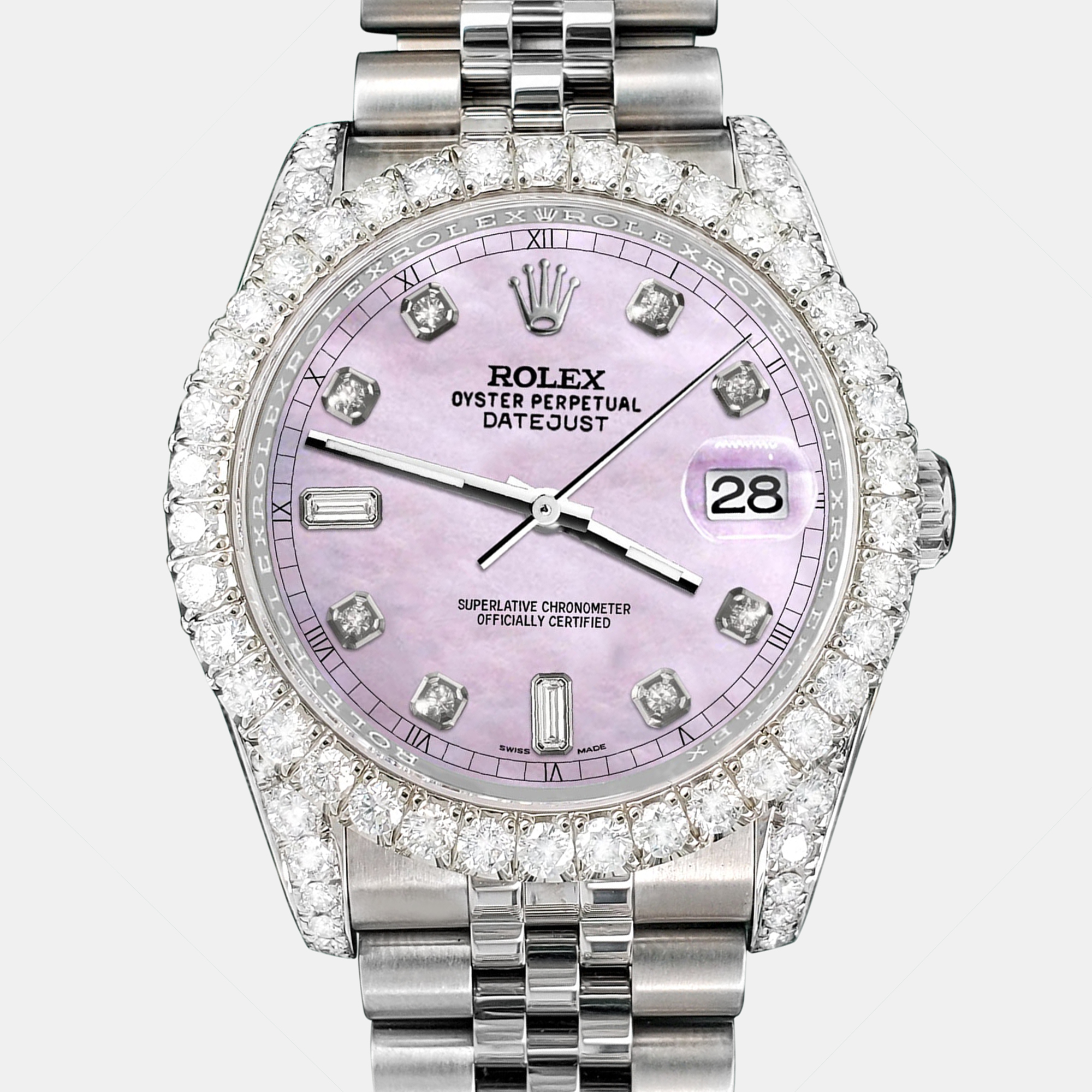 

Rolex Custom Pink Pearl 4CT Diamond Stainless Steel Datejust 116200 Automatic Men's Wristwatch