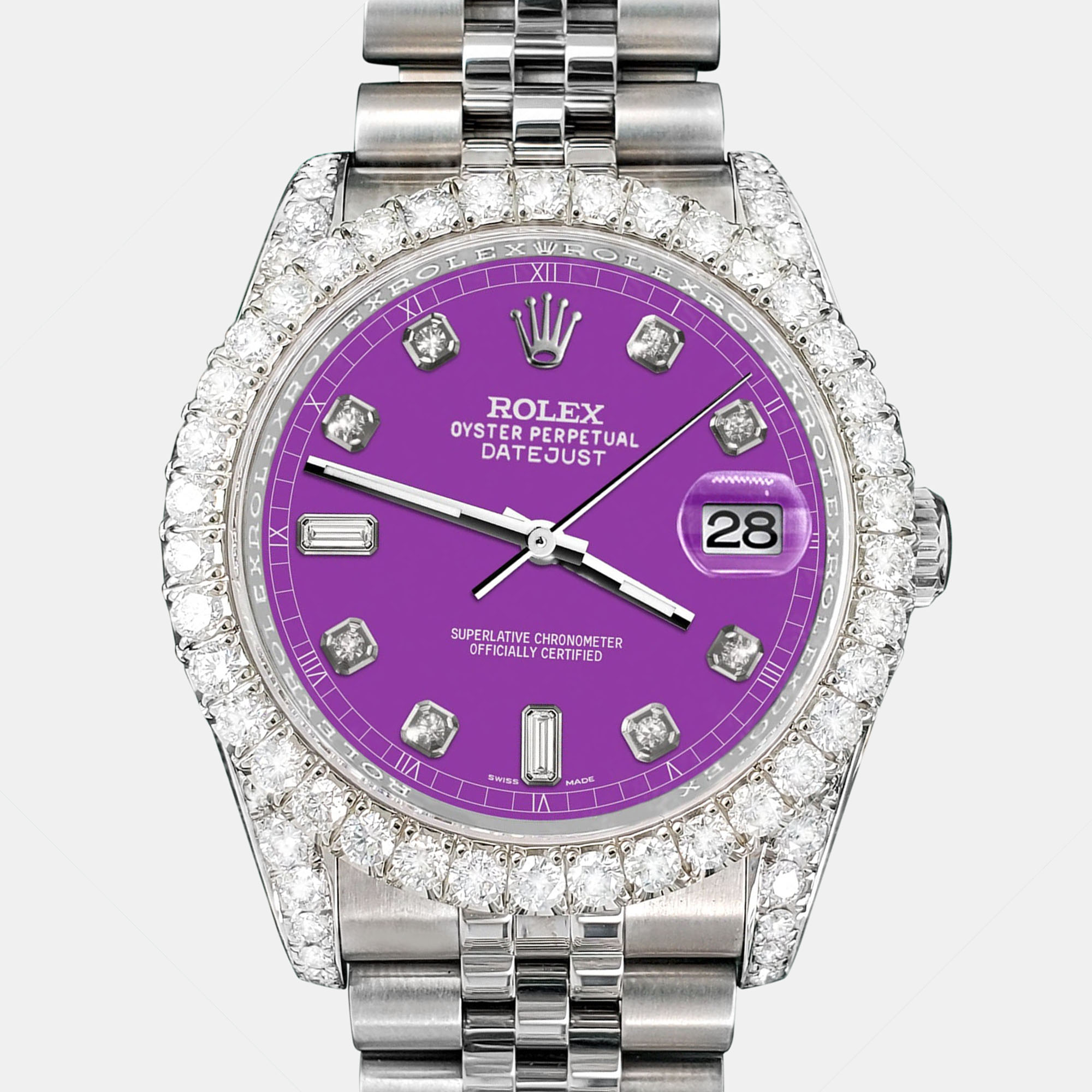 

Rolex Custom Sangria 4CT Diamond Stainless Steel Datejust 116200 Automatic Men's Wristwatch, Purple