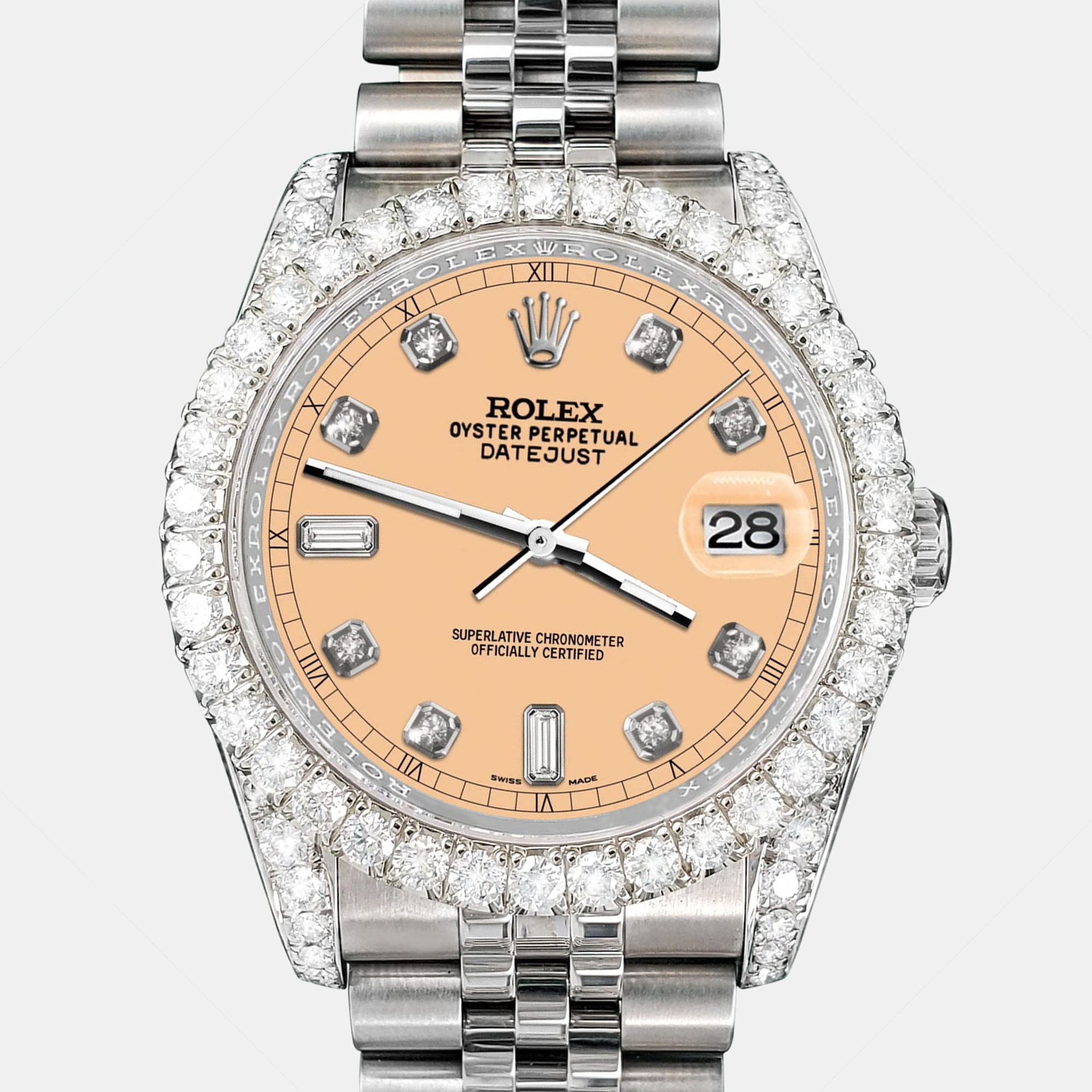 

Rolex Custom Mustard 4CT Diamond Stainless Steel Datejust 116200 Automatic Men's Wristwatch, Orange