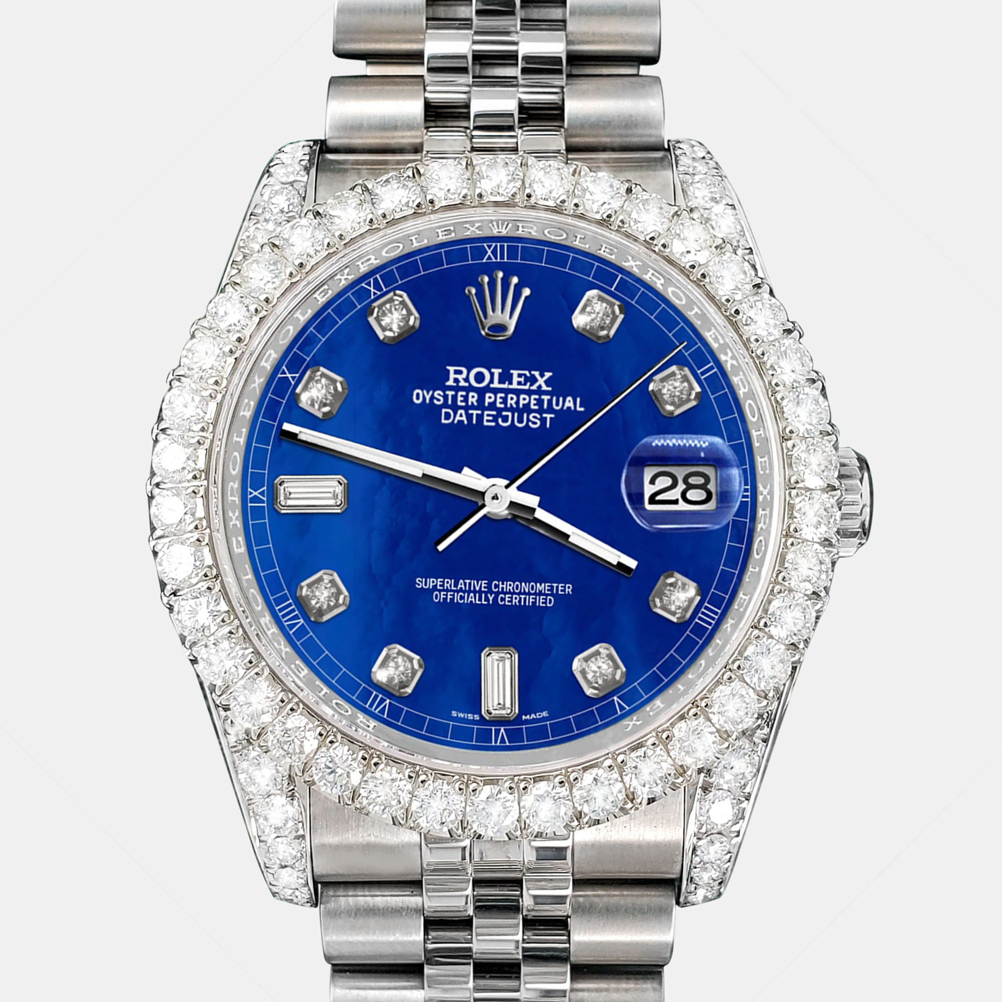 

Rolex Custom Royal Blue MOP 4CT Diamond Stainless Steel Datejust 116200 Automatic Men's Wristwatch