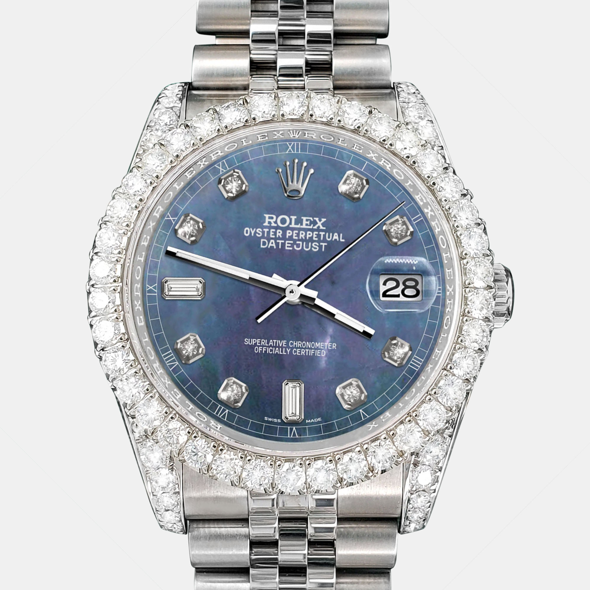 

Rolex Custom Black 4CT Diamond Stainless Steel Datejust 116200 Automatic Men's Wristwatch