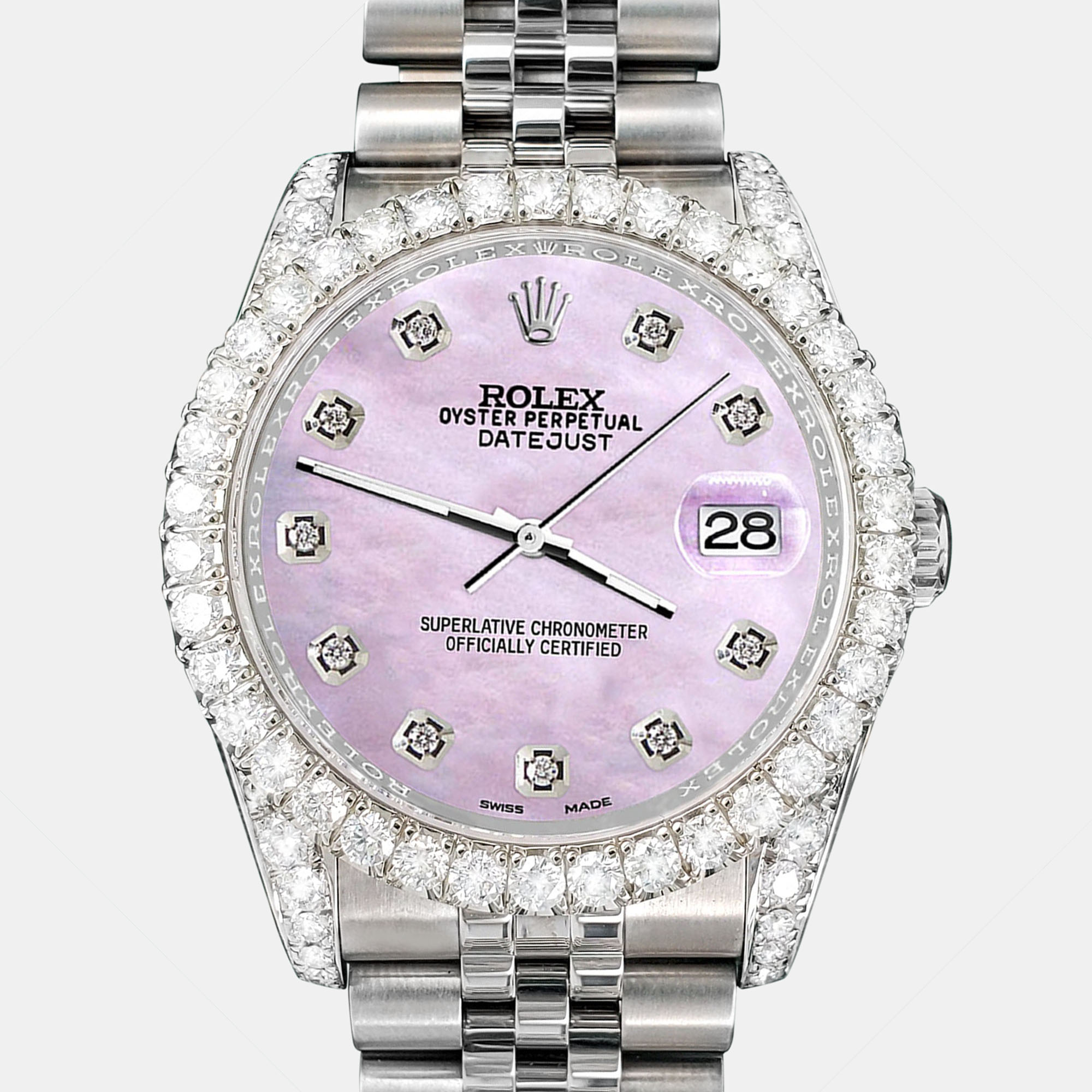 

Rolex Custom Pink 3.9CT Diamond Stainless Steel Datejust 116200 Automatic Men's Wristwatch 36 mm