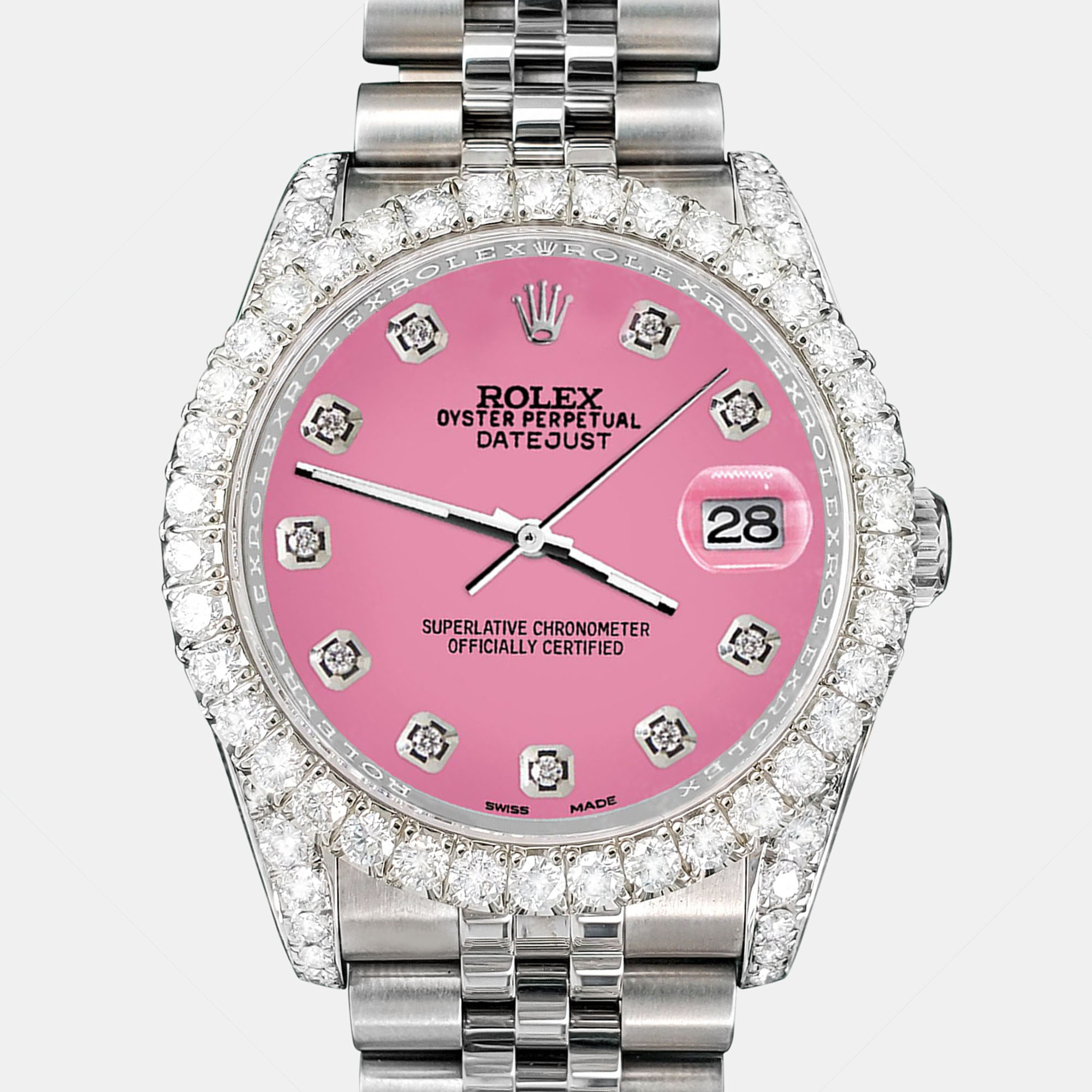 

Rolex Custom Pink 3.9CT Diamond Stainless Steel Datejust 116200 Automatic Men's Wristwatch 36 mm