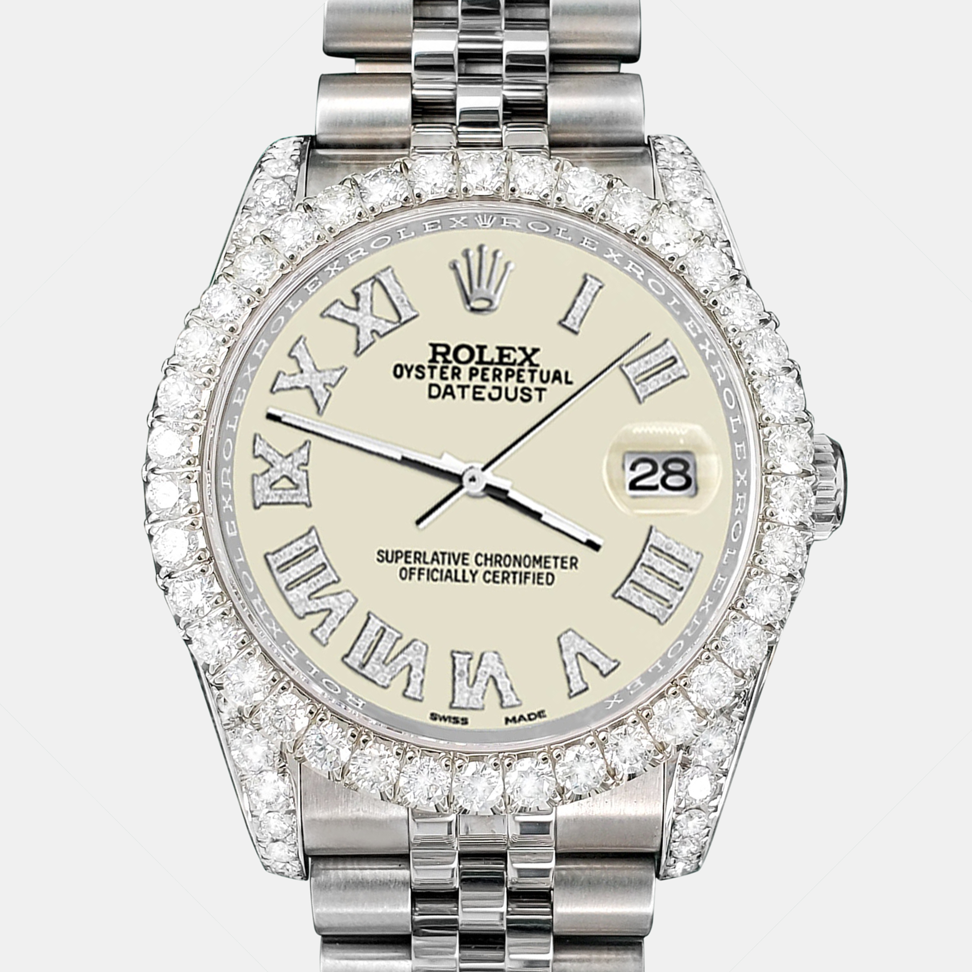 

Rolex Custom White 4.2CT Diamond Stainless Steel Datejust 116200 Automatic Men's Wristwatch 36 mm