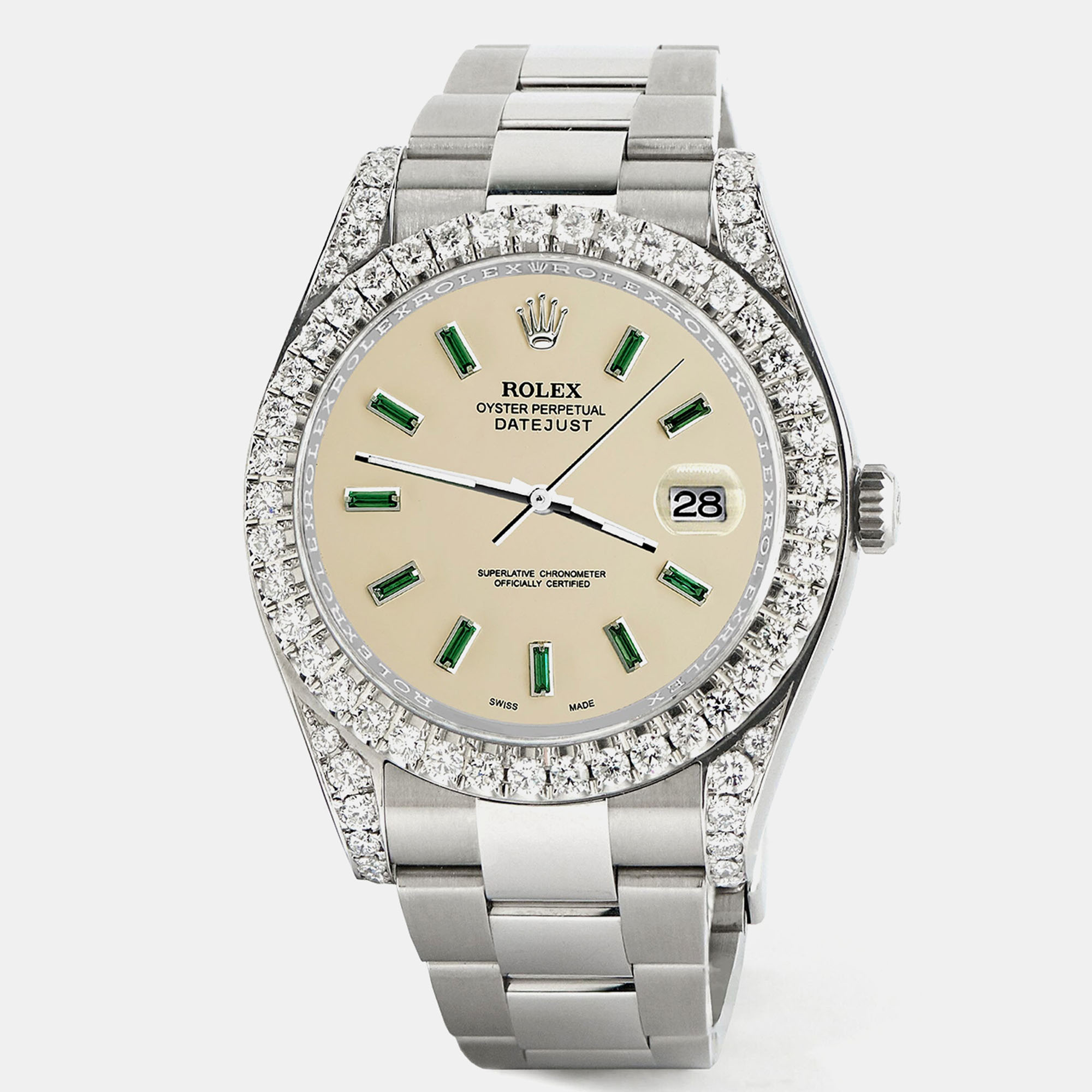 

Rolex Custom 4.4CT Diamond Stainless Steel Datejust II 126300 Automatic Men's Wristwatch 41 mm, Beige