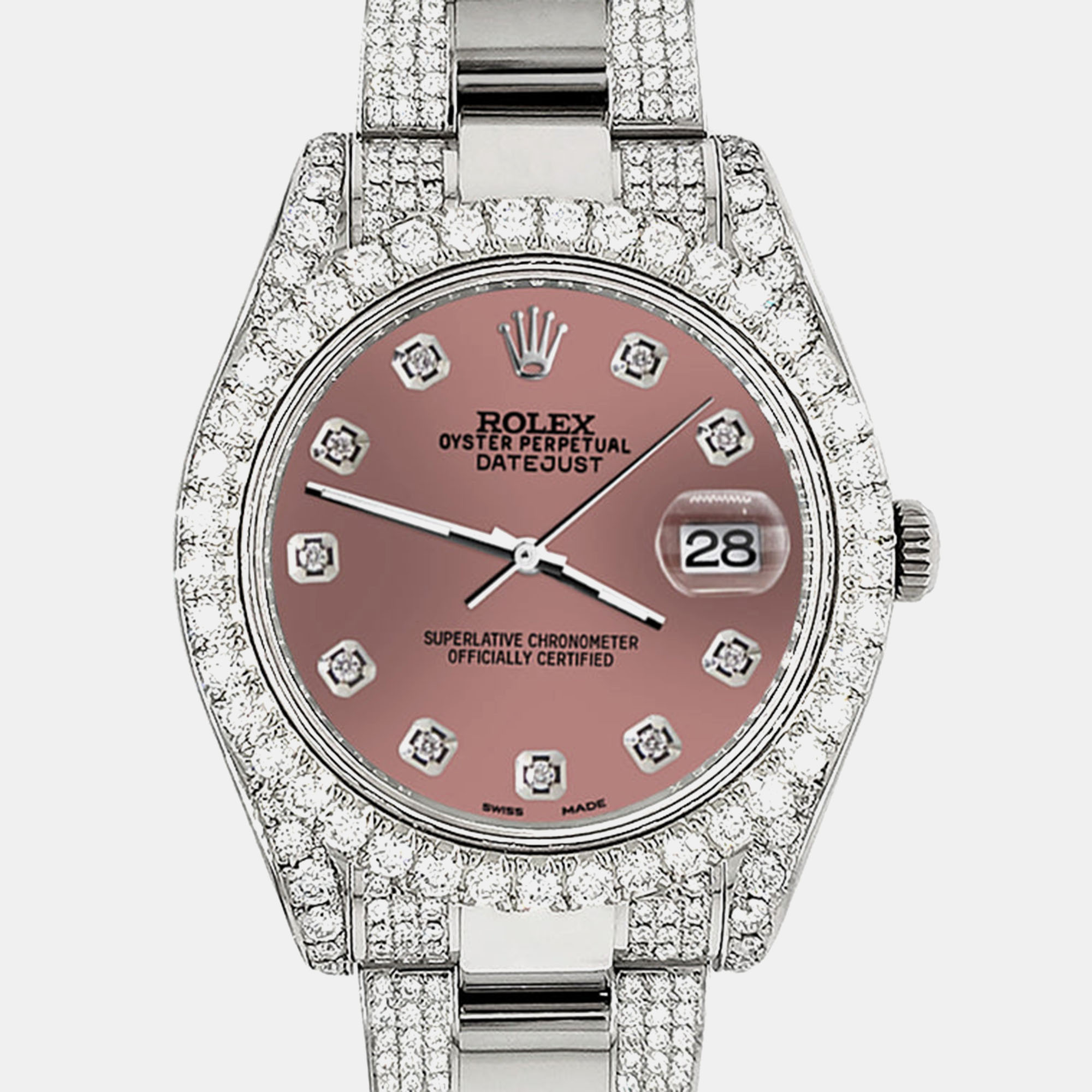

Rolex Custom Salmon 8.3CT Diamond Stainless Steel Datejust II 116300 Automatic Men's Wristwatch, Pink