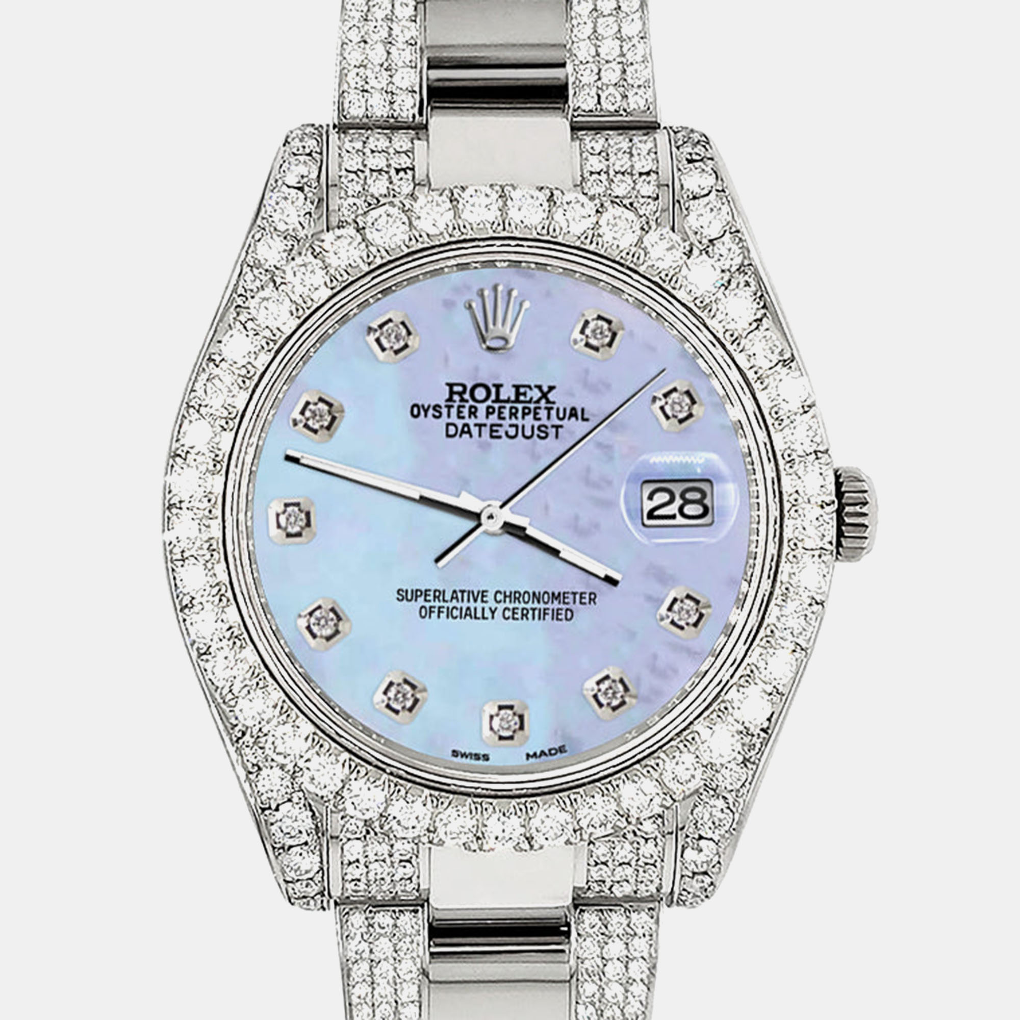 

Rolex Custom Purple MOP 8.3CT Diamond Stainless Steel Datejust II 116300 Automatic Men's Wristwatch