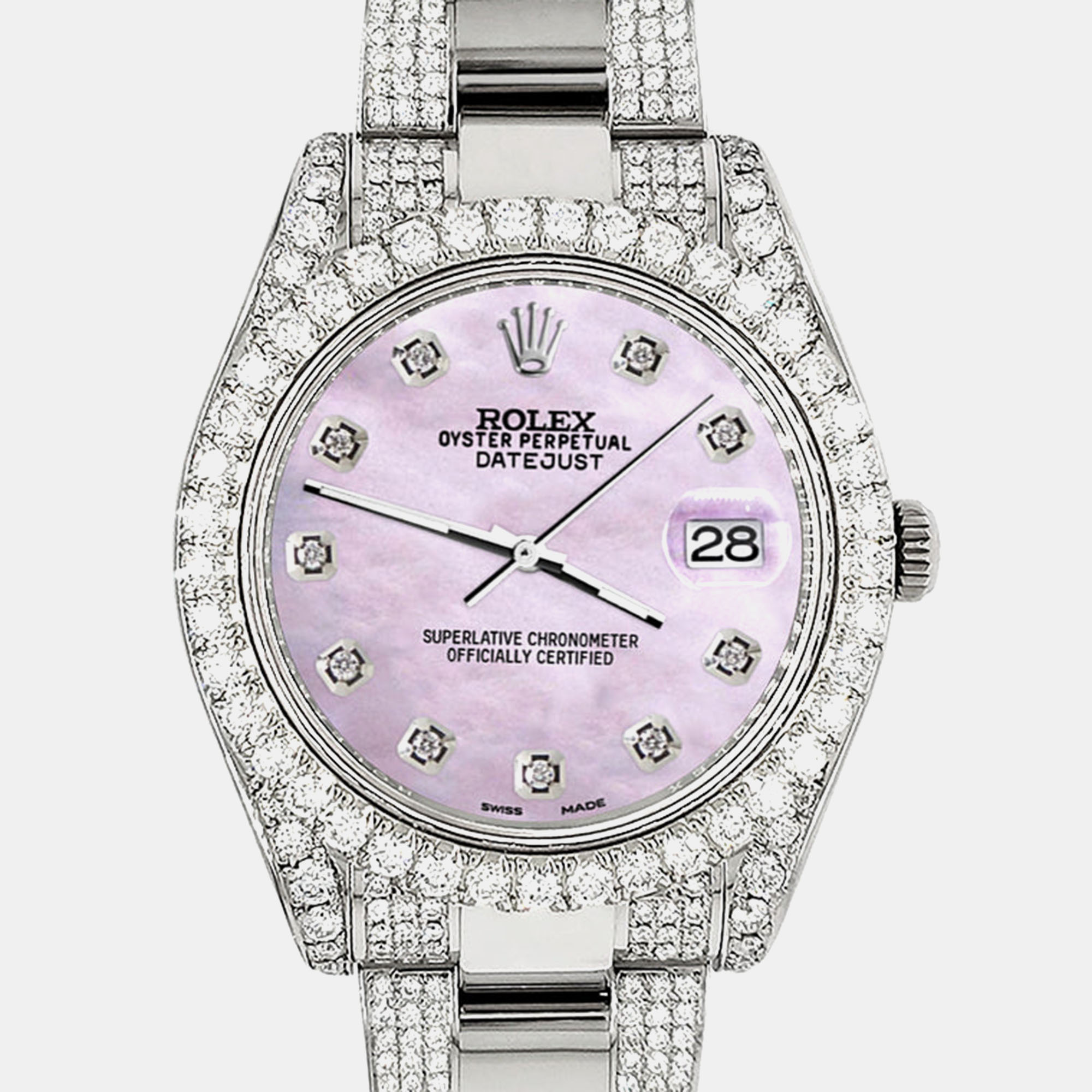 

Rolex Custom Pink Pearl 8.3CT Diamond Stainless Steel Datejust II 116300 Automatic Men's Wristwatch