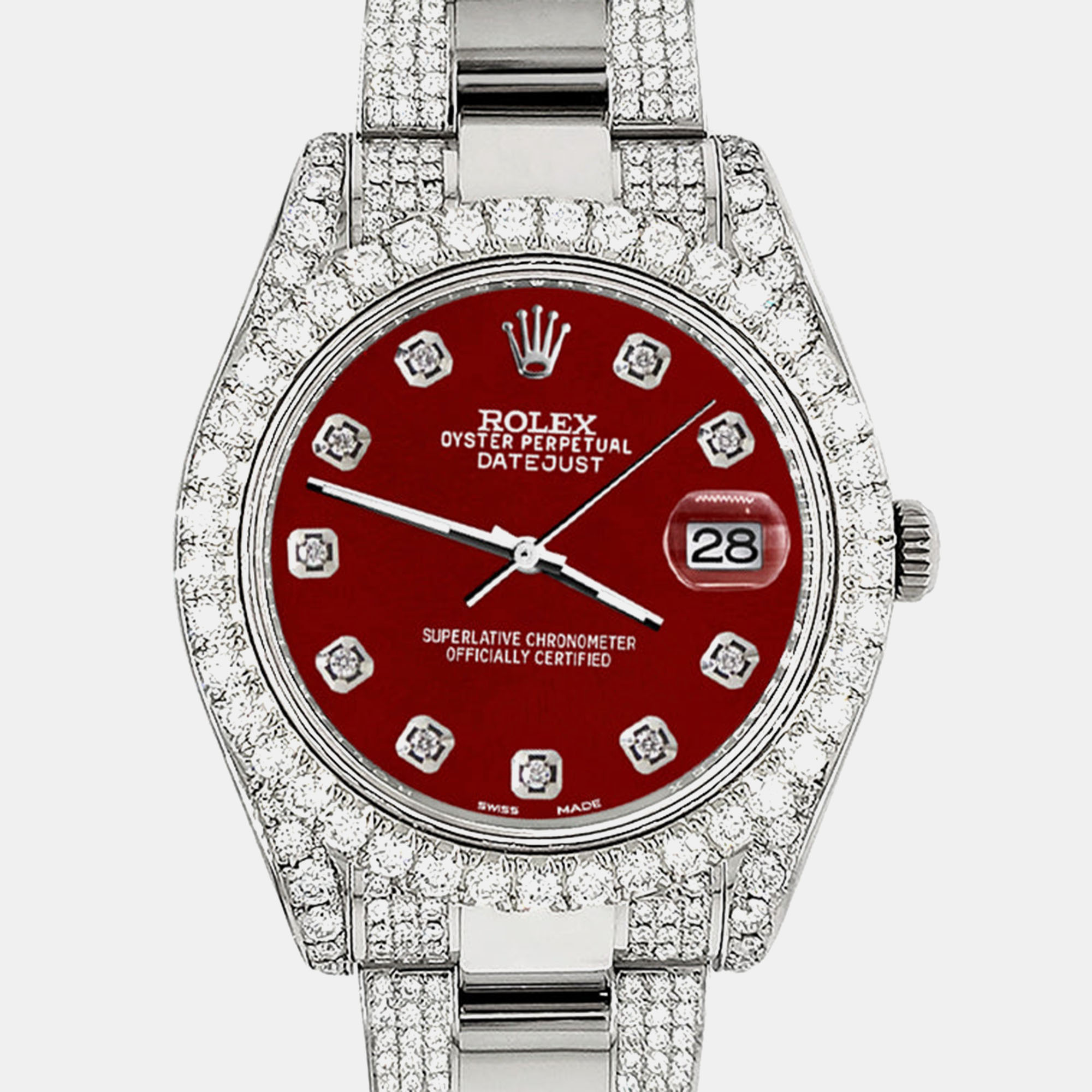 

Rolex Custom Imperial Red 8.3CT Diamond Stainless Steel Datejust II 116300 Automatic Men's Wristwatch