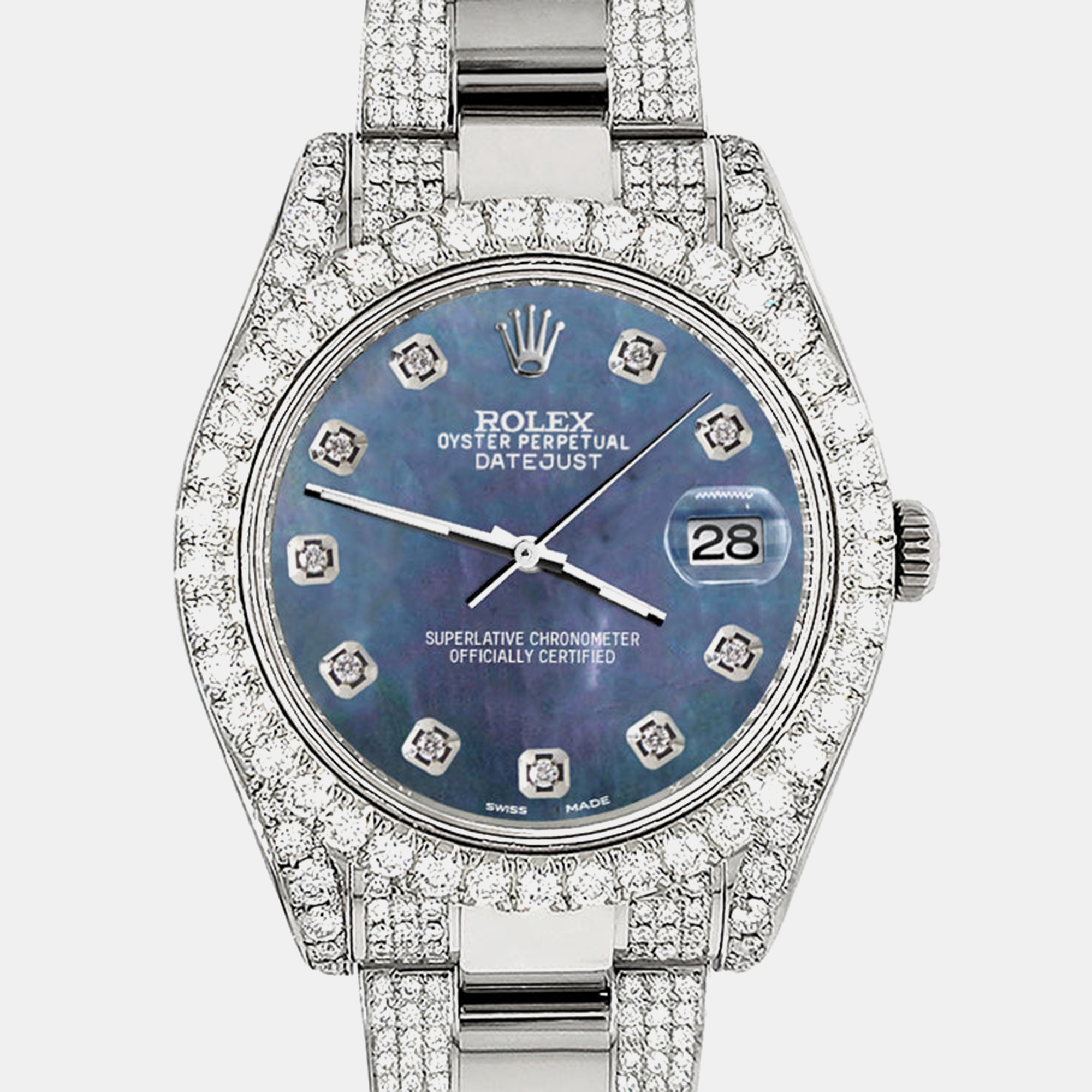 

Rolex Custom Black 8.3CT Diamond Stainless Steel Datejust II 116300 Automatic Men's Wristwatch