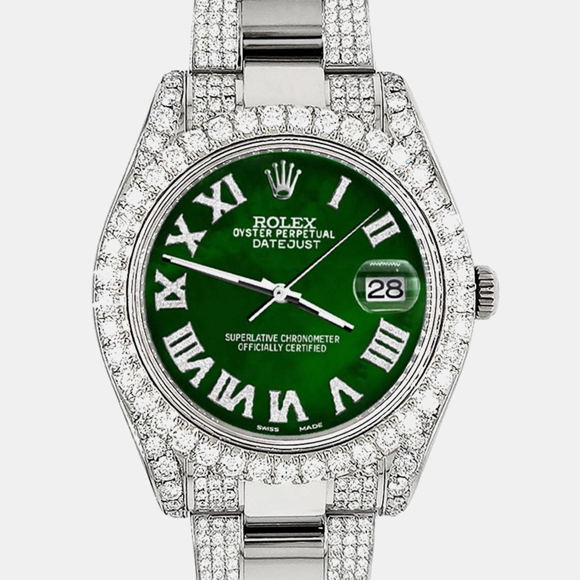 

Rolex Custom Green MOP 8.3CT Diamond Stainless Steel Datejust II 116300 Automatic Men's Wristwatch