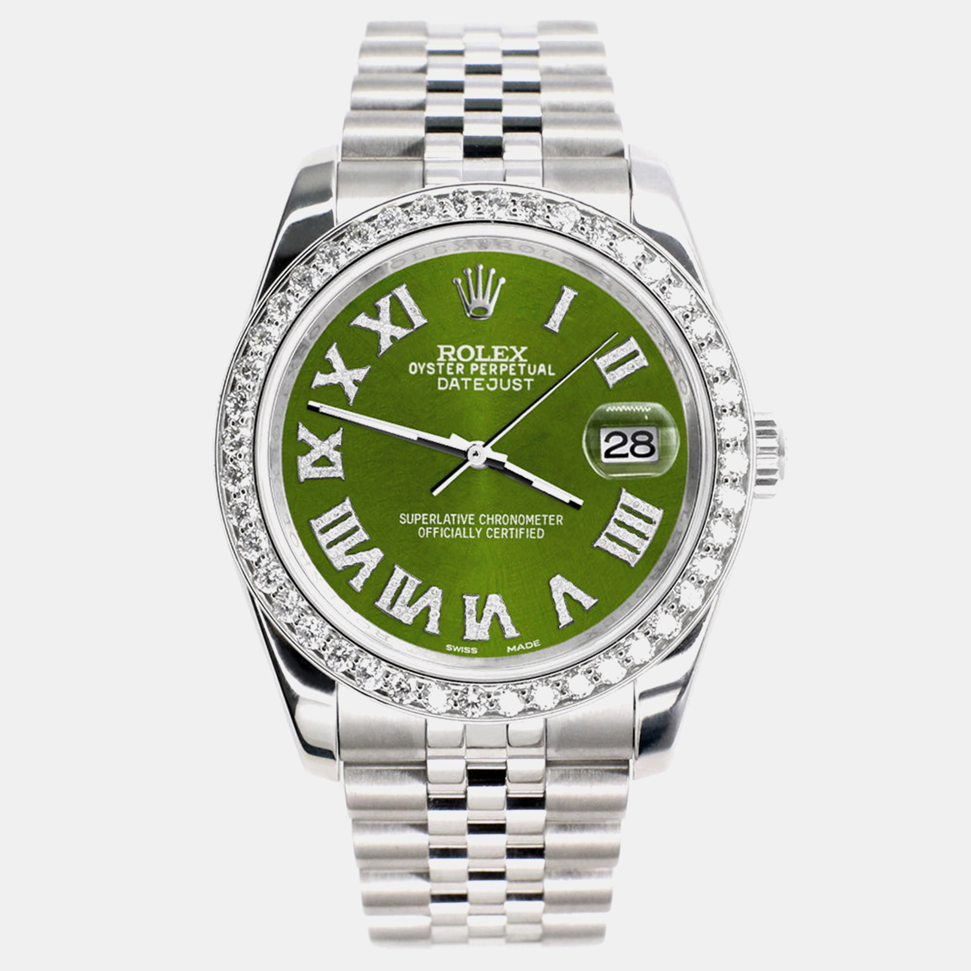 

Rolex Custom Royal Green 2.0CT Diamond Stainless Steel Datejust 116200 Automatic Men's Wristwatch