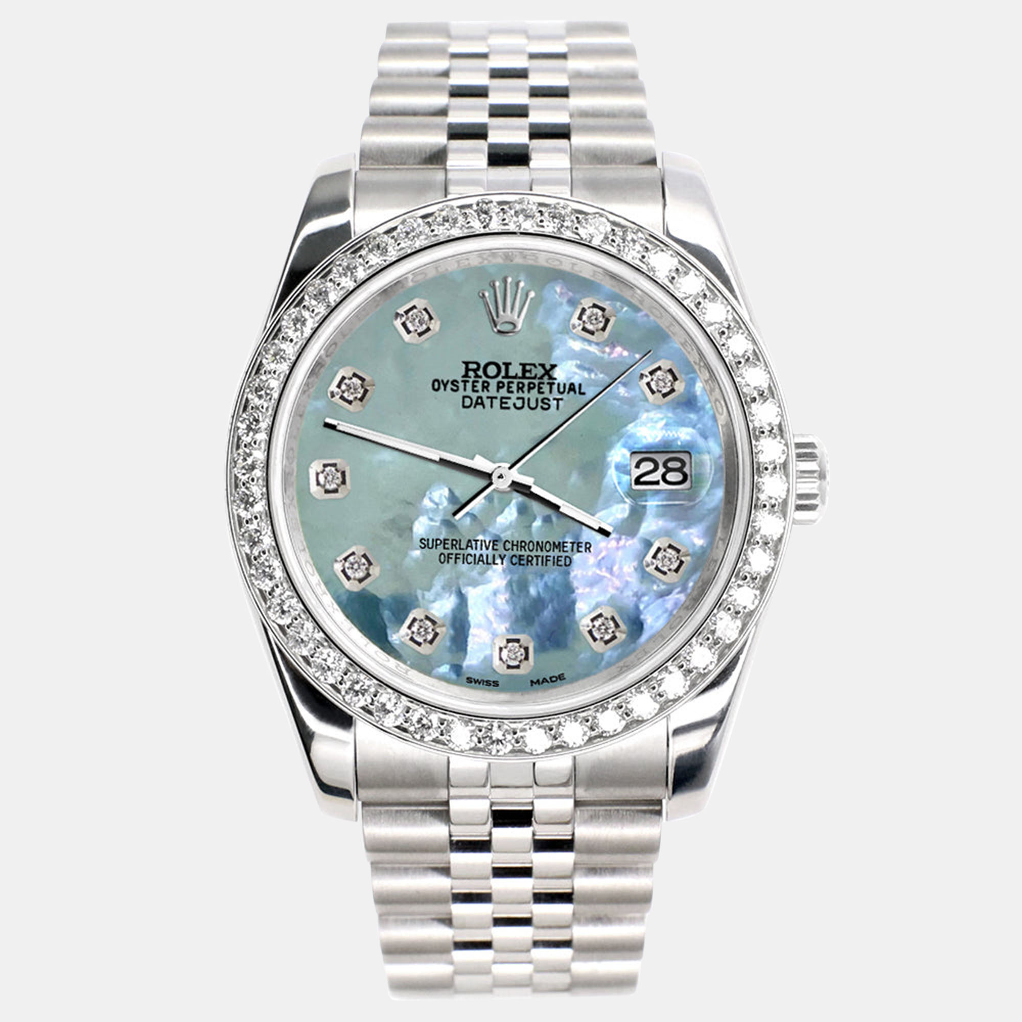 

Rolex Custom Tahitian Blue 1.85CT Diamond Stainless Steel Datejust 116200 Automatic Men's Wristwatch