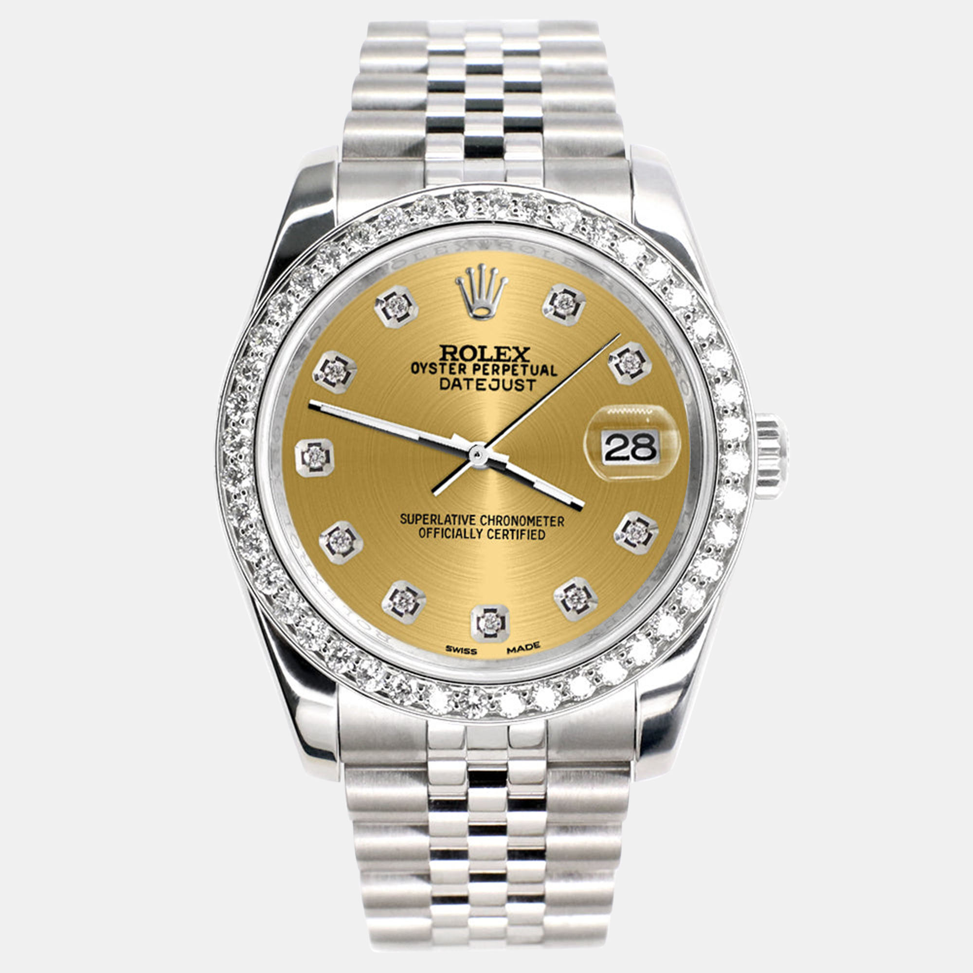 

Rolex Champagne Diamond Stainless Steel Datejust 116200 Automatic Men's Wristwatch 36 mm, Gold