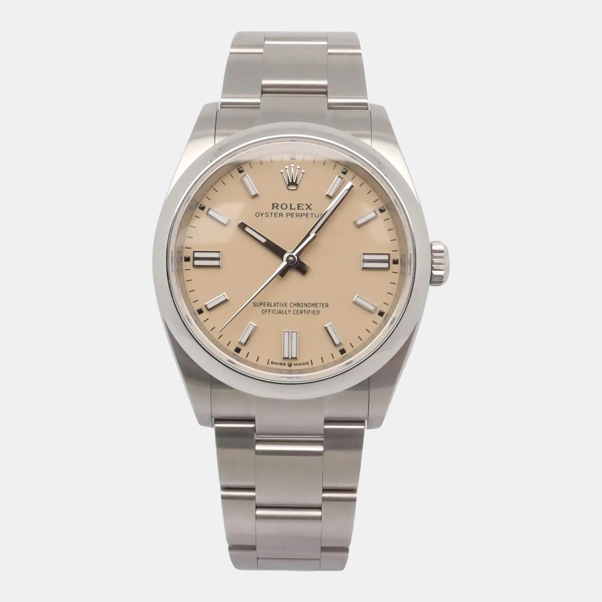 Rolex Beige Oyster Perpetual 126000 Stainless Steel Automatic Men’s Wristwatch 36mm