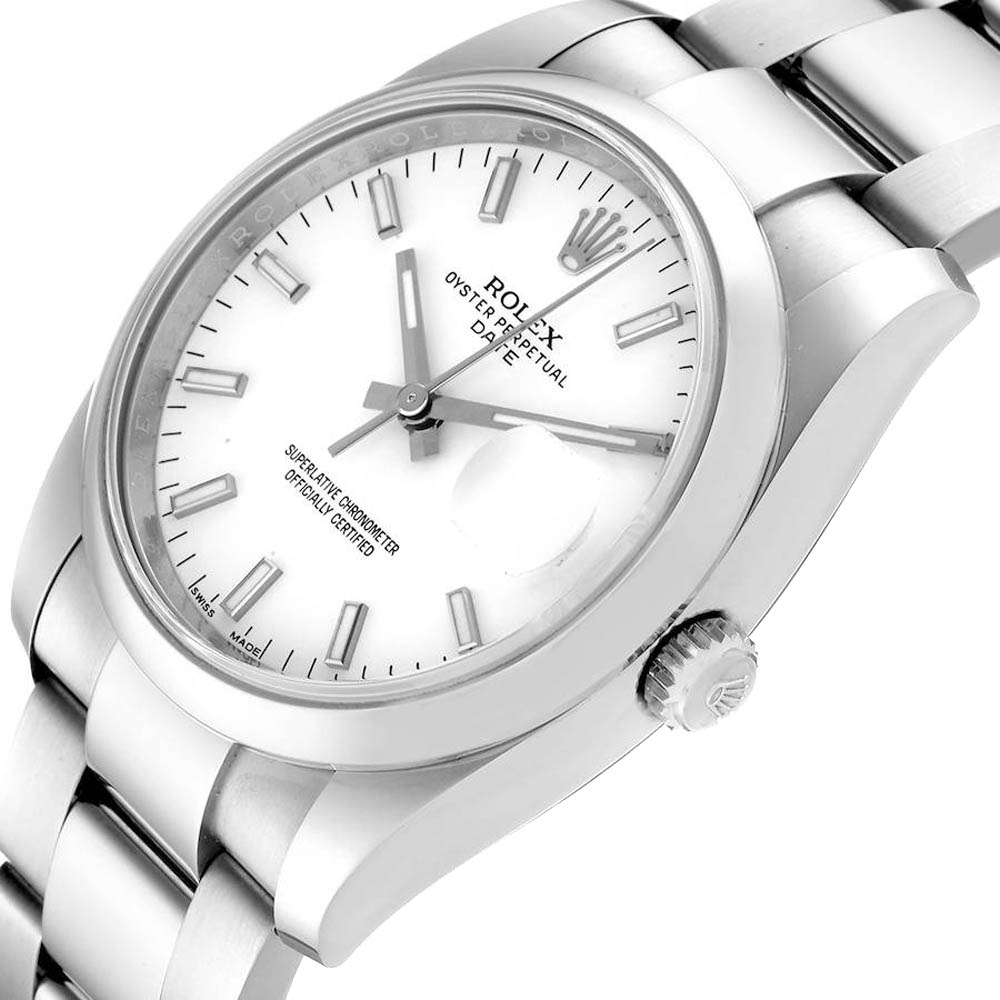 

Rolex White Stainless Steel Oyster Perpetual Date 115200 Men's Wristwatch 34 MM
