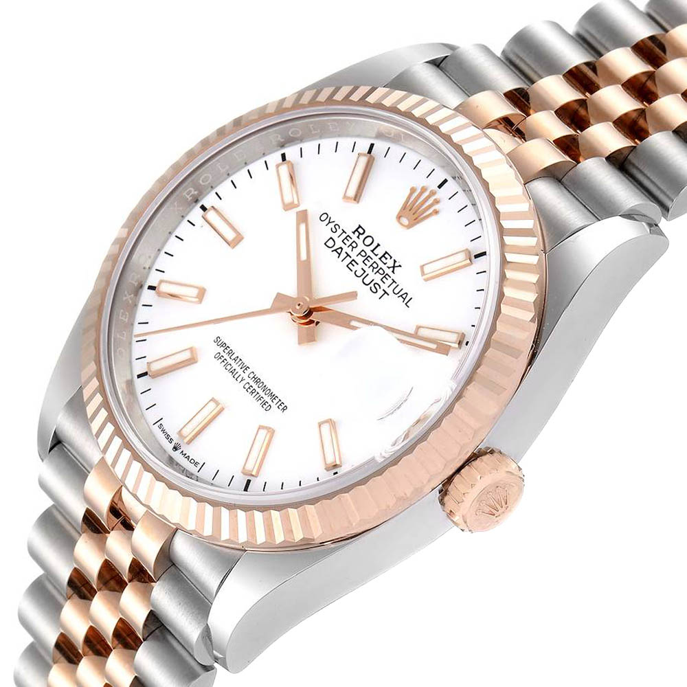 

Rolex White 18K Rose Gold And Stainless Steel Datejust 126231 Men's Wristwatch 36 MM