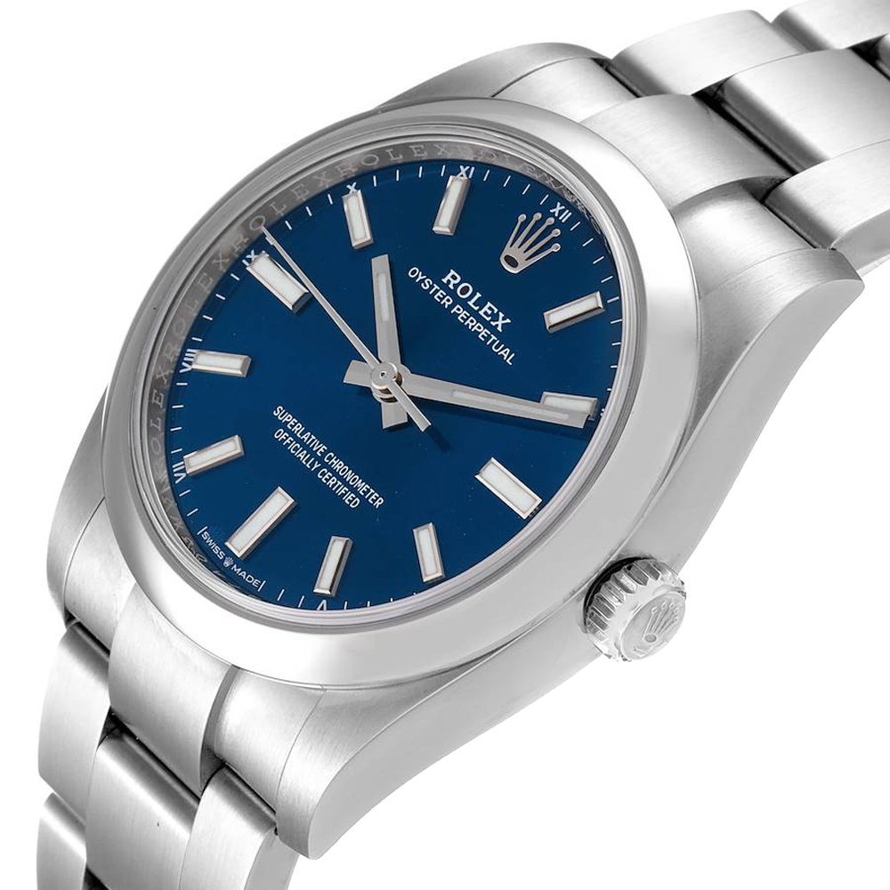 

Rolex Blue Stainless Steel Oyster Perpetual 124200 Men's Wristwatch 34 MM