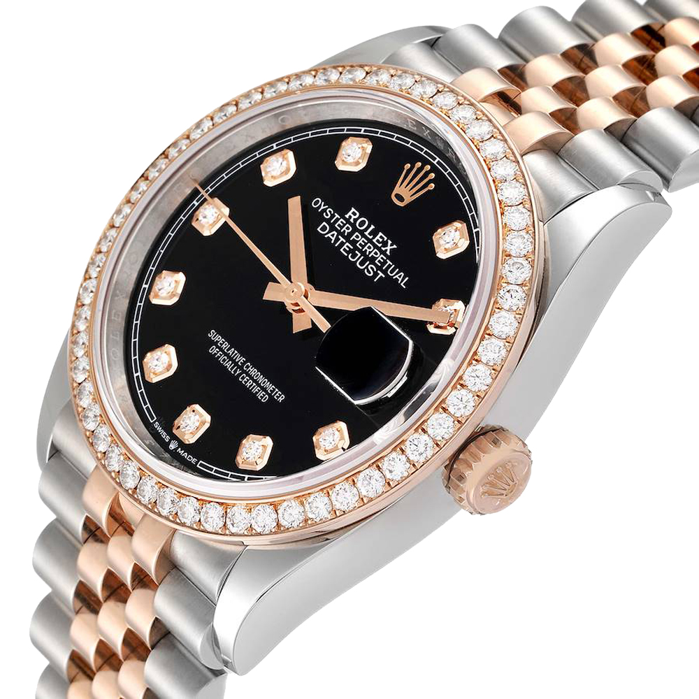 

Rolex Black Diamonds 18K Rose Gold And Stainless Steel Datejust 126281 Men's Wristwatch 36 MM