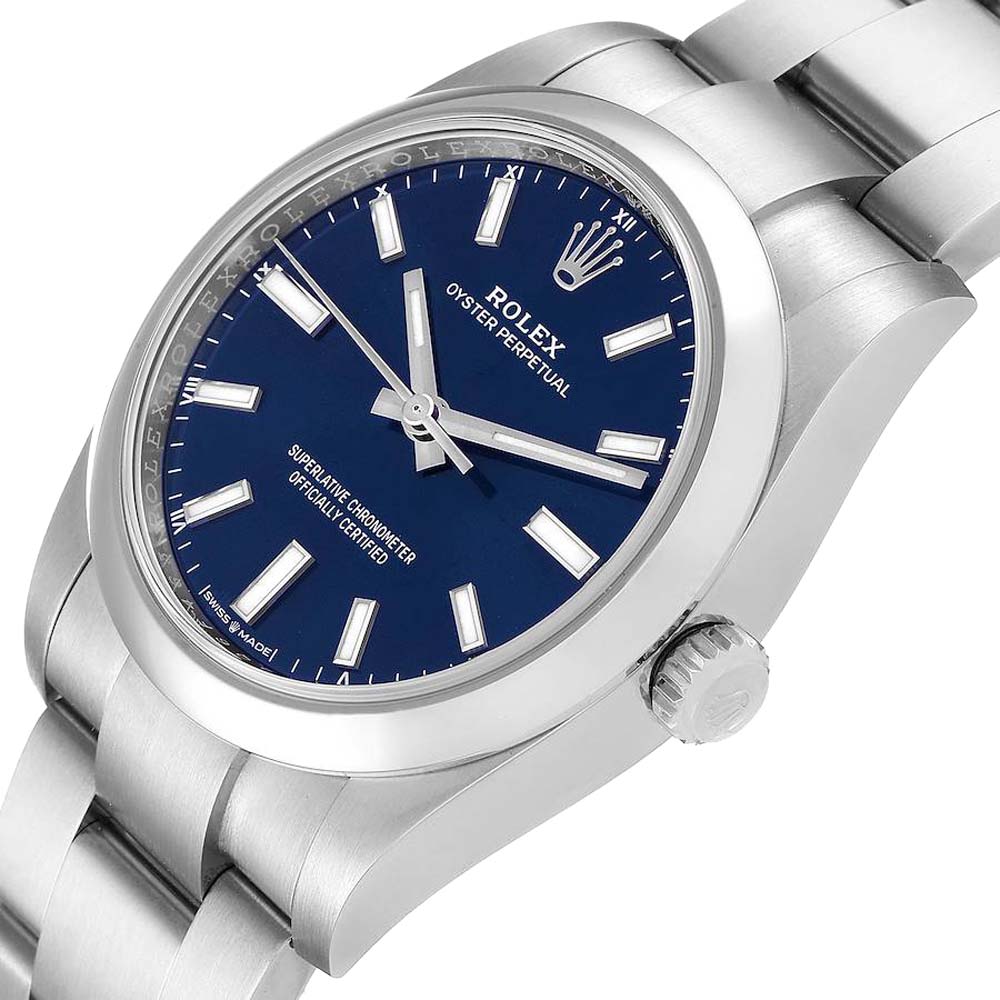 

Rolex Blue Stainless Steel Oyster Perpetual 124200 Men's Wristwatch 34 MM