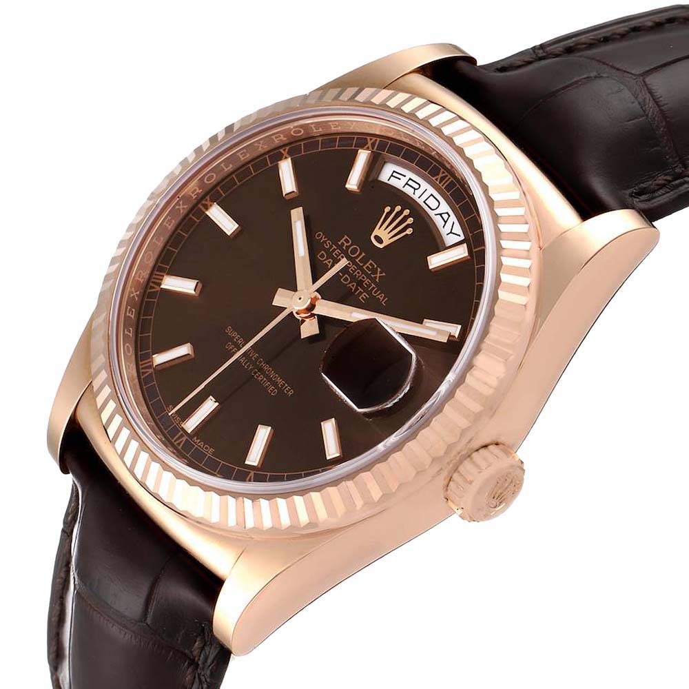 

Rolex Chocolate 18k Rose Gold President Day-Date 118135 Men's Wristwatch 36 MM, Brown