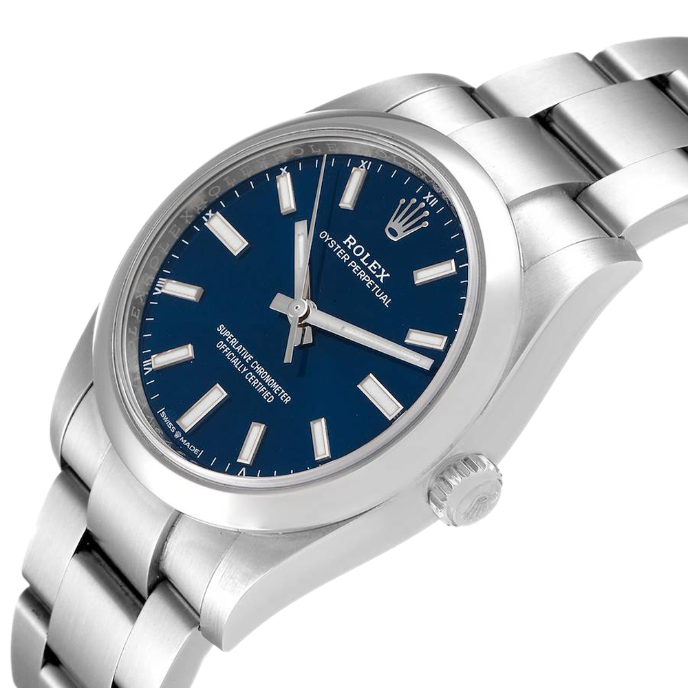 

Rolex Blue Stainless Steel Oyster Perpetual 124200 Men's Wristwatch 34 MM