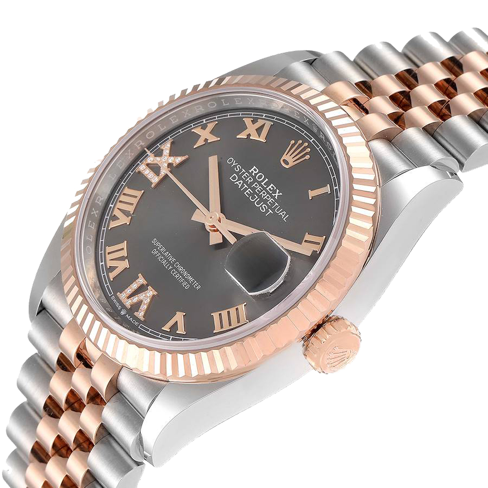 

Rolex Grey Diamonds 18K Rose Gold And Stainless Steel Datejust 126231 Men's Wristwatch 36 MM