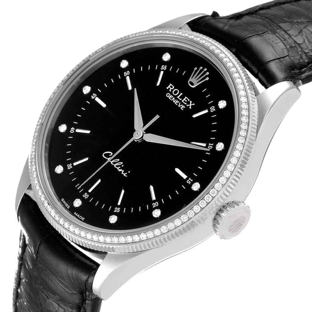 

Rolex Black Diamonds 18K White Gold Cellini 50609 Men's Wristwatch 39 MM