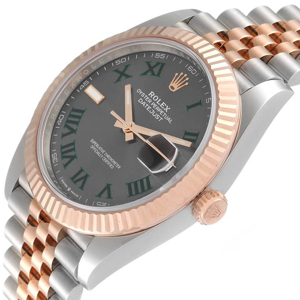 

Rolex Grey 18K Rose Gold Stainless Steel Datejust Wimbledon 126331 Men's Wristwatch