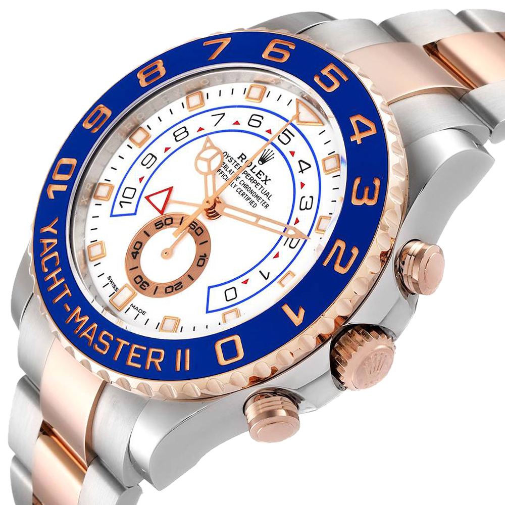 

Rolex White 18K Rose Gold And Stainless Steel Yachtmaster II 116681 Men's Wristwatch 44 MM