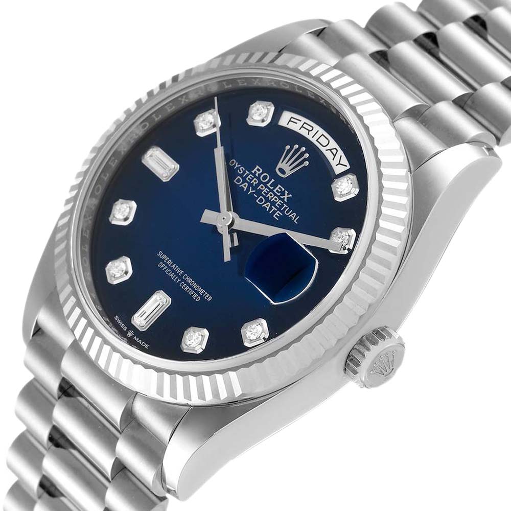 

Rolex Blue Diamonds 18k White Gold President Day-Date 128239 Men's Wristwatch 36 MM
