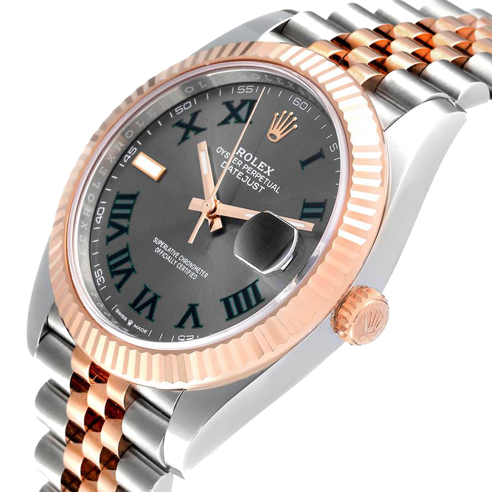

Rolex Grey 18K Rose Gold Stainless Steel Datejust Wimbledon 126331 Men's Wristwatch