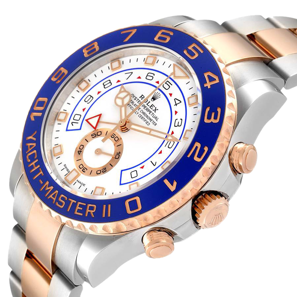 

Rolex White 18K Rose Gold And Stainless Steel Yachtmaster II 116681 Men's Wristwatch 44 MM