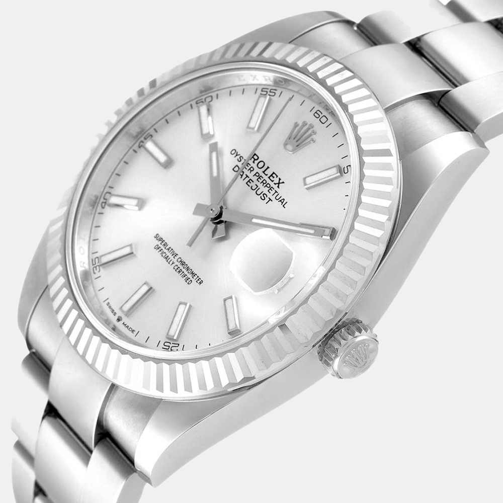 

Rolex Silver 18K White Gold And Stainless Steel Datejust 126334 Men's Wristwatch 41 mm