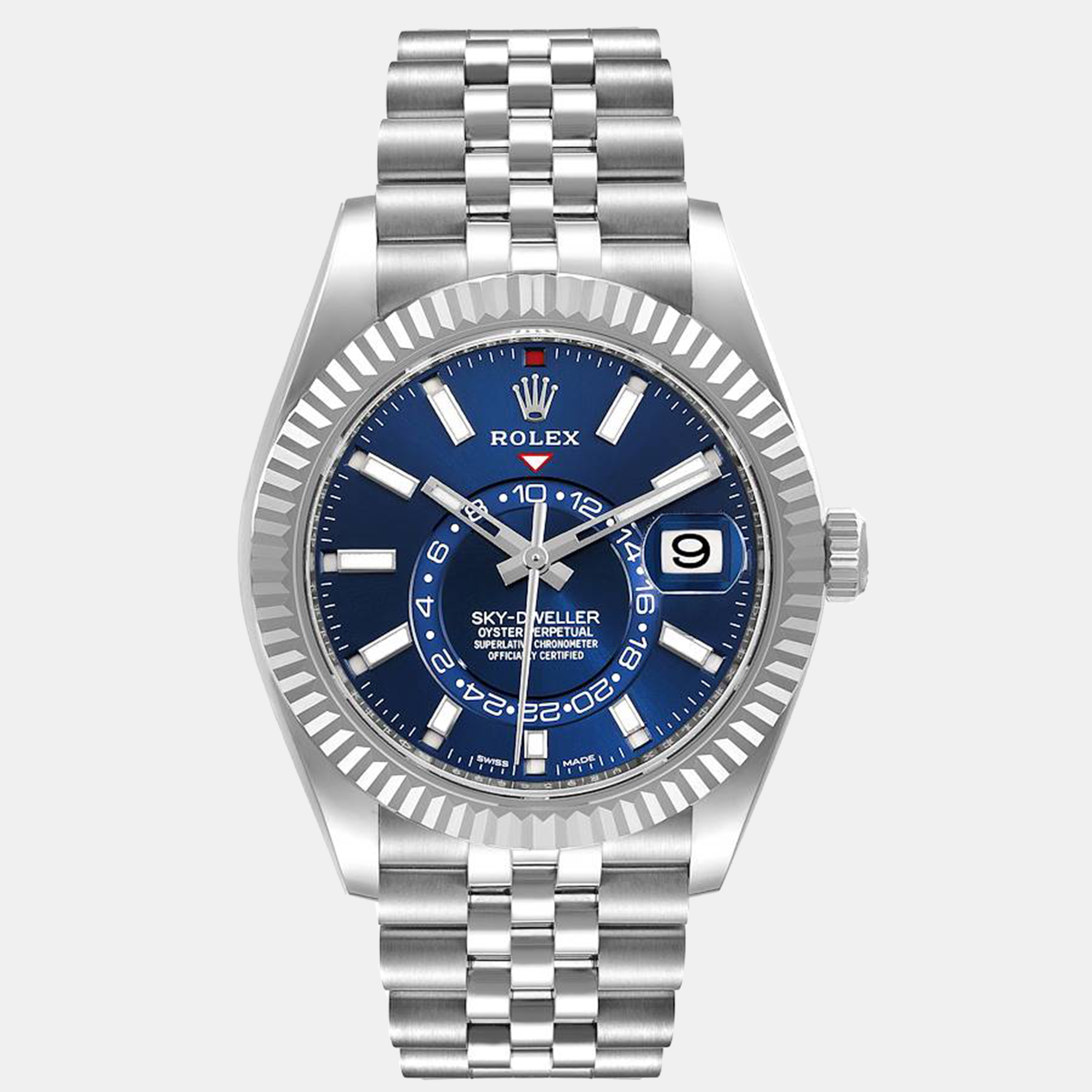 

Rolex Blue dial Jubilee Stainless Steel & 18k White Gold Sky-Dweller Men's Wristwatch 42 mm