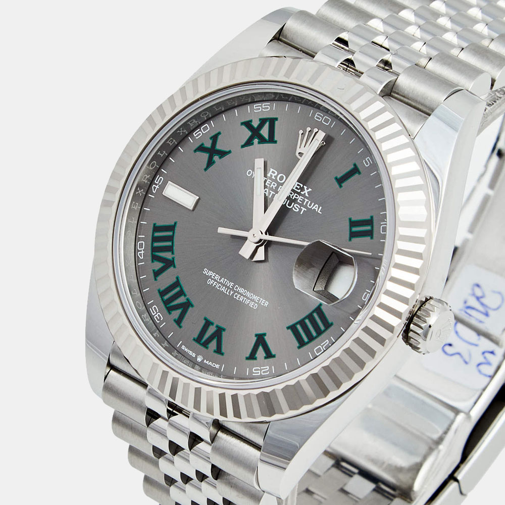 

Rolex Grey Stainless Steel & 18k White Gold Datejust Wimbledon Men's Wristwatch 41 mm